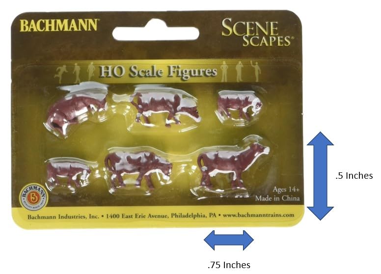Bachmann Trains HO Scale Brown & White Cow Figures (6pcs) - Realistic Farm & Railroad Scenery Animals for Model Train Layouts