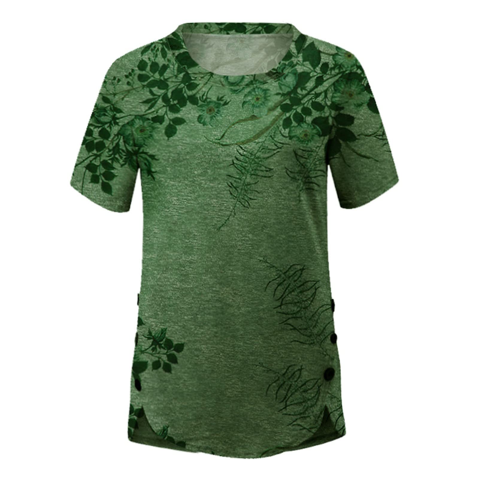 Women's Linen Shirts - Loose Fit Short Sleeve Floral Print Button Down Blouse & Oversized T-Shirt | Casual Summer Tops for Beach, Vacation and Everyday Wear
