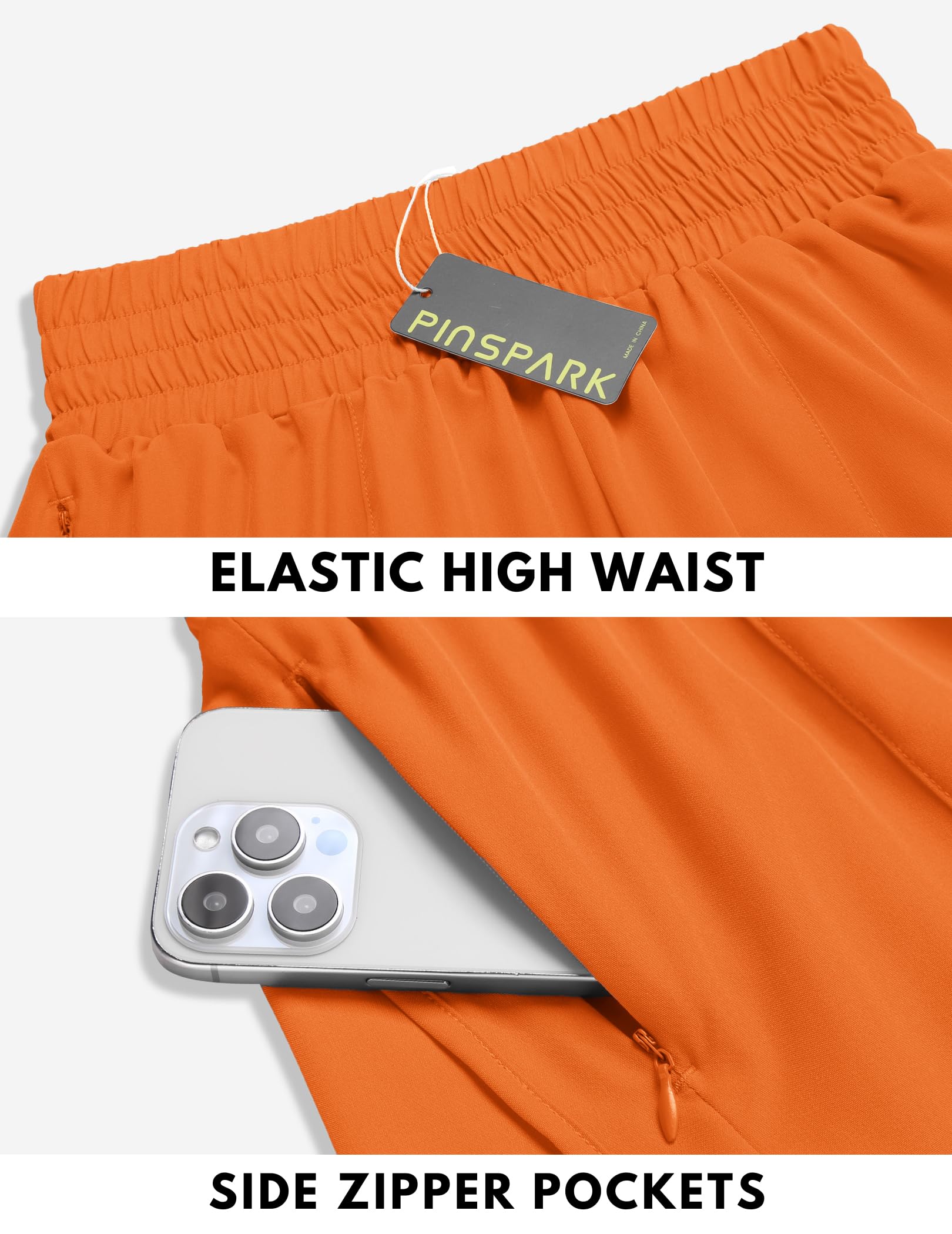 PINSPARK High Waist Women's Workout Shorts with Zipper Pockets - Breathable Gym Running Athletic Shorts for Yoga, Jogging & Fitness Training