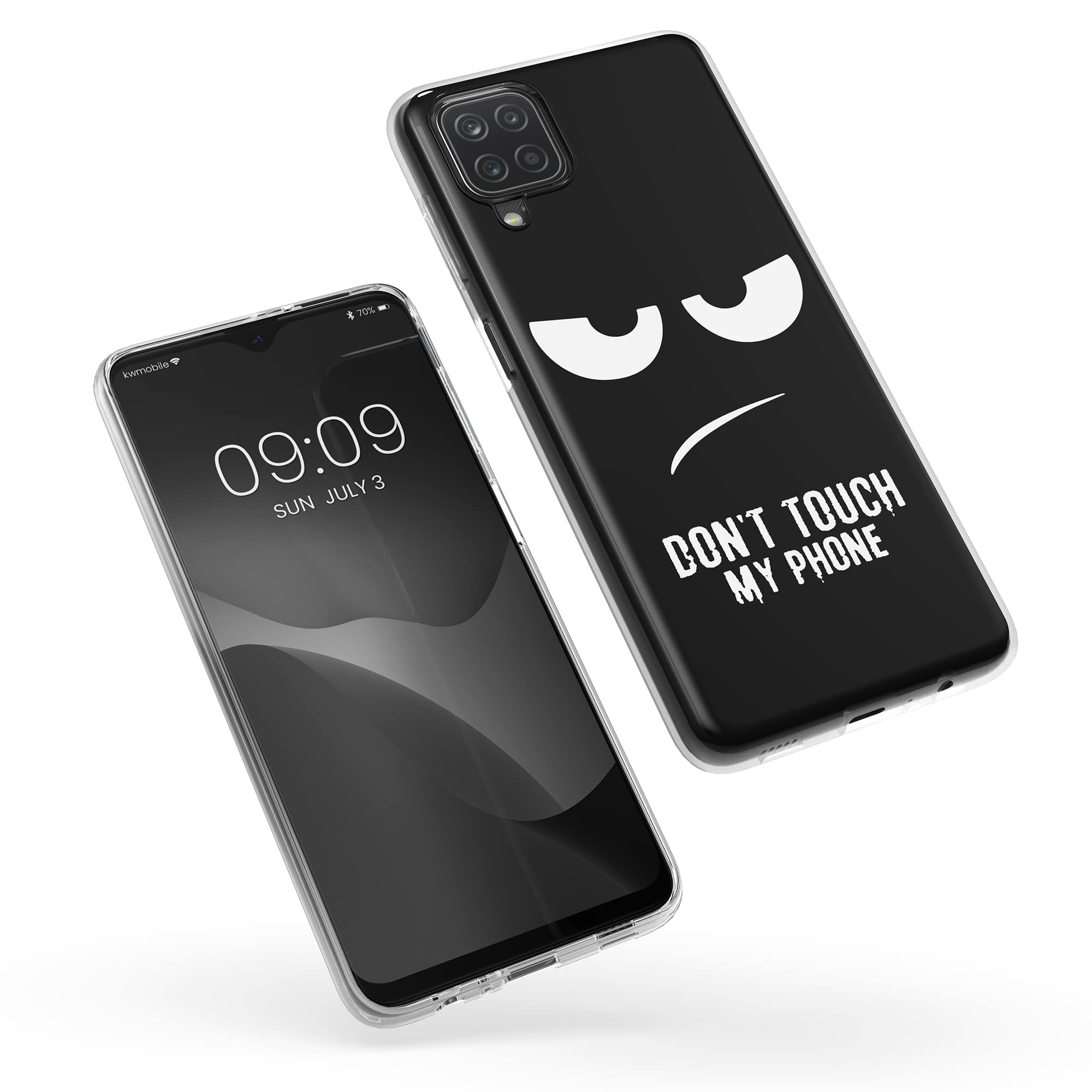 kwmobile Flexible TPU Case for Samsung Galaxy A12 - Shockproof Slim Fit Phone Cover - Anti-Scratch Protective Case (White/Black) - Perfect for Everyday Use & Travel Protection