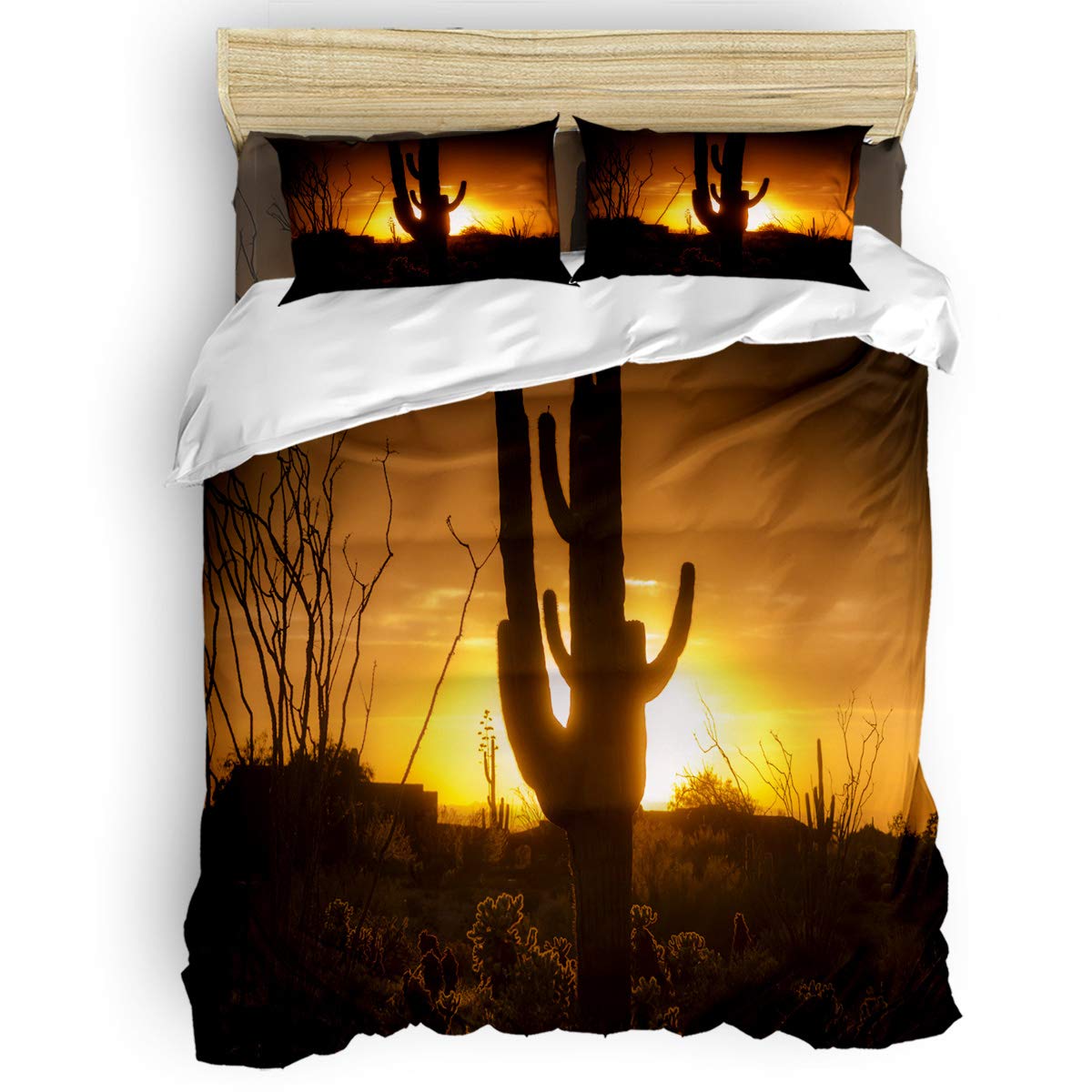 3 Sunflower 4-Piece Twin Duvet Cover Set - Cactus Sunset Western Theme Luxury Soft Bedding (1 Duvet Cover + 1 Sheet + 2 Pillowcases) for Boho Bedroom Decor, Guest Room & Dorm Essentials
