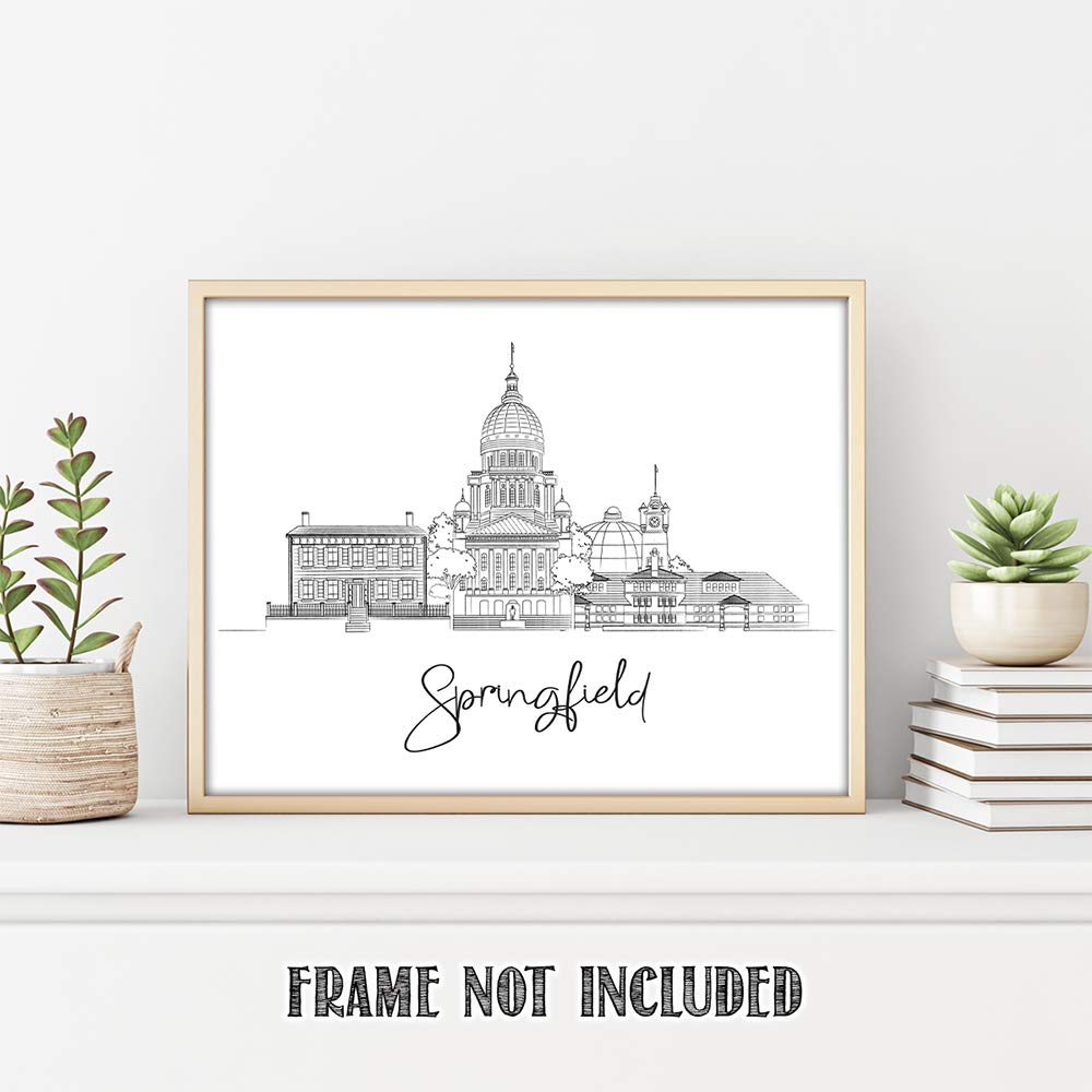 Springfield Line Art Wall Decor - Unframed 11x14 Skyline Print for Home & Office | Springfield Pictures, Bedroom Wall Art, Modern Cityscape Decor for Living Room, Dorm, Gift