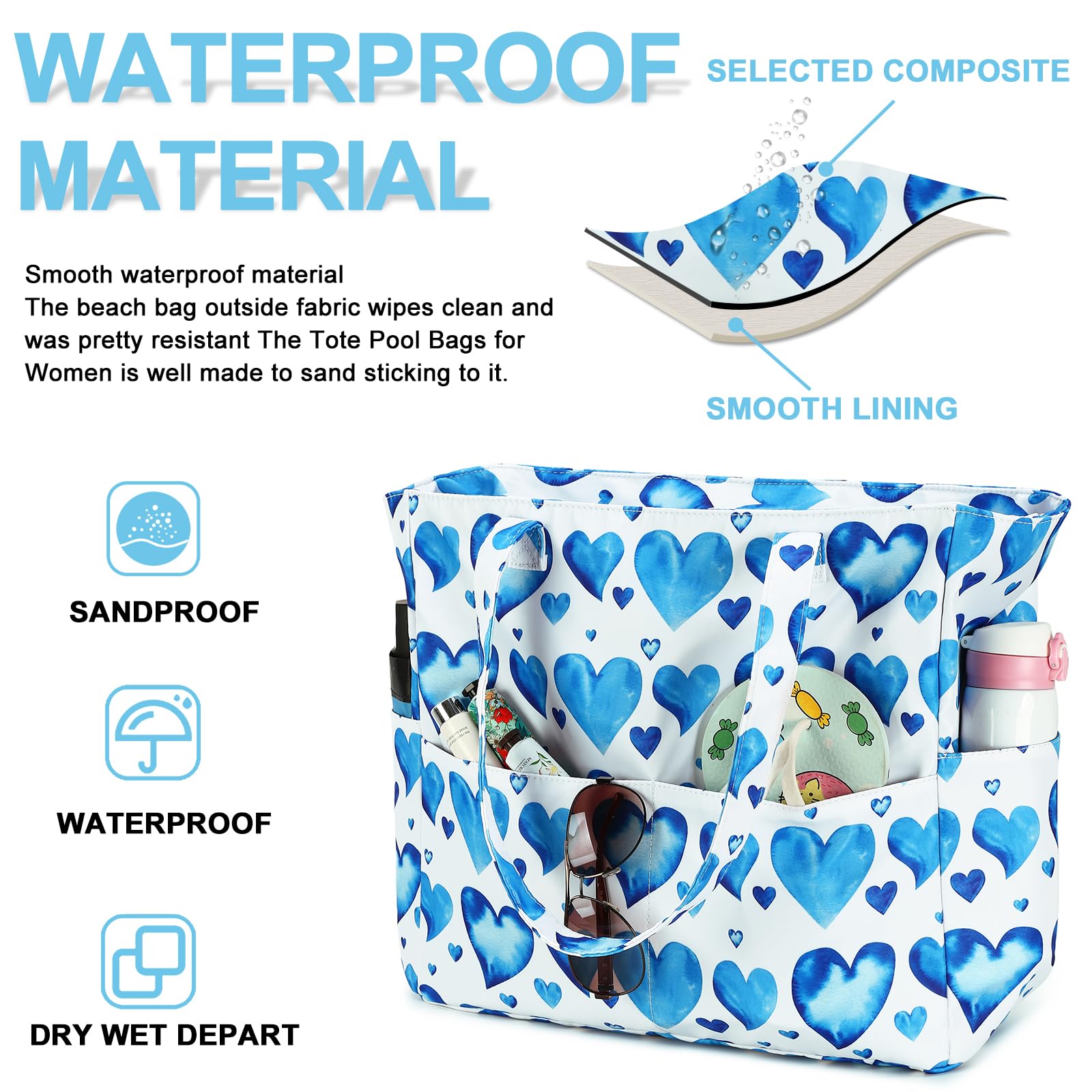 **Waterproof Large Beach Tote Bag for Women - Gym & Travel Carry On Bag with Wet Compartment - Perfect for Pool, Beach, Gym & Weekend Getaways**