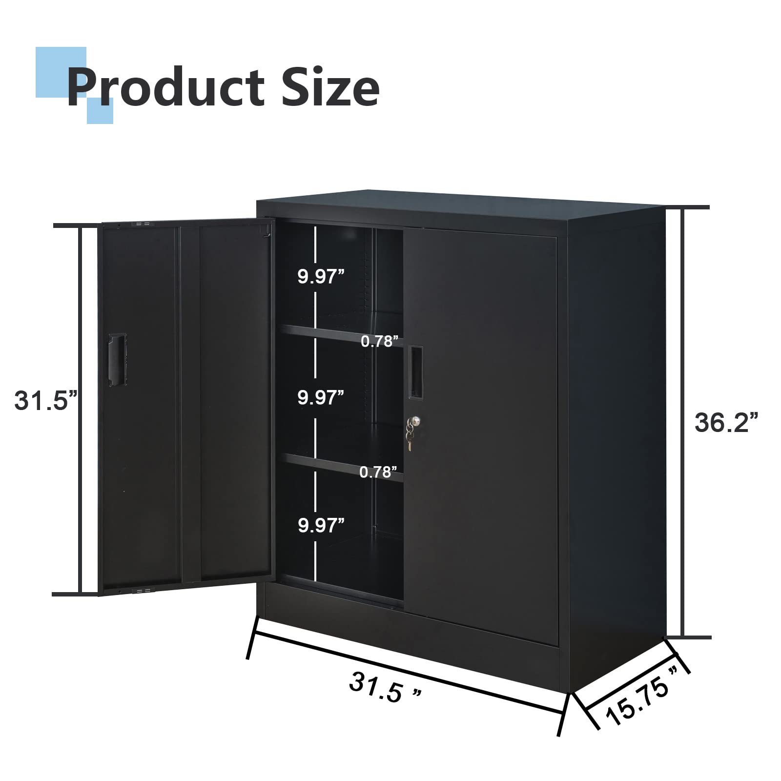 Heavy Duty Metal Storage Cabinet with Lock & Adjustable Shelves - 36.2