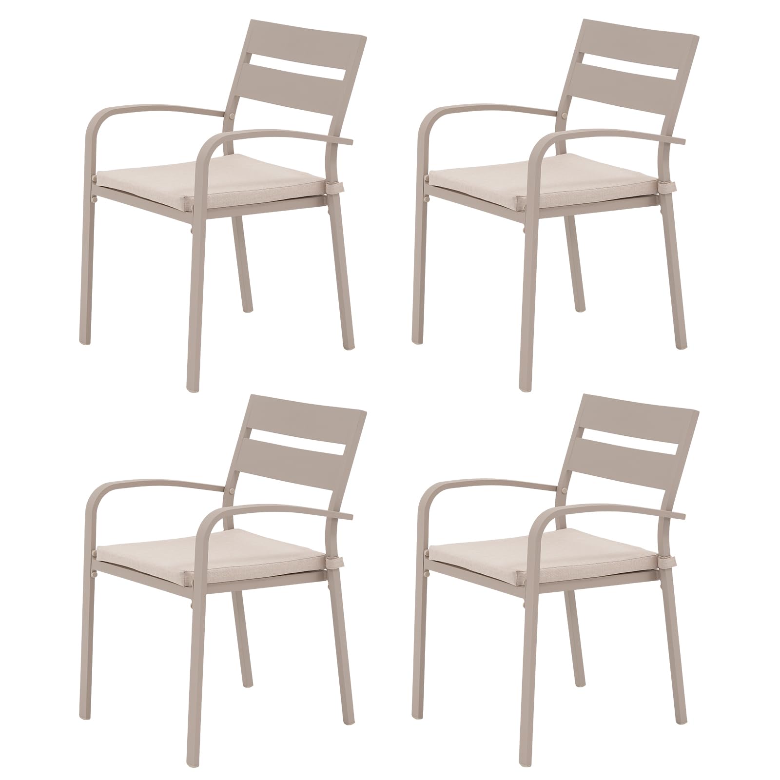 Outdoor Aluminum 4-Piece Patio Dining Chairs Set with Cushions - Stackable Bistro Chairs for Balcony, Garden, Backyard - Flaxen Finish & Beige Cushion - Perfect for Outdoor Dining, Entertaining, and Relaxing