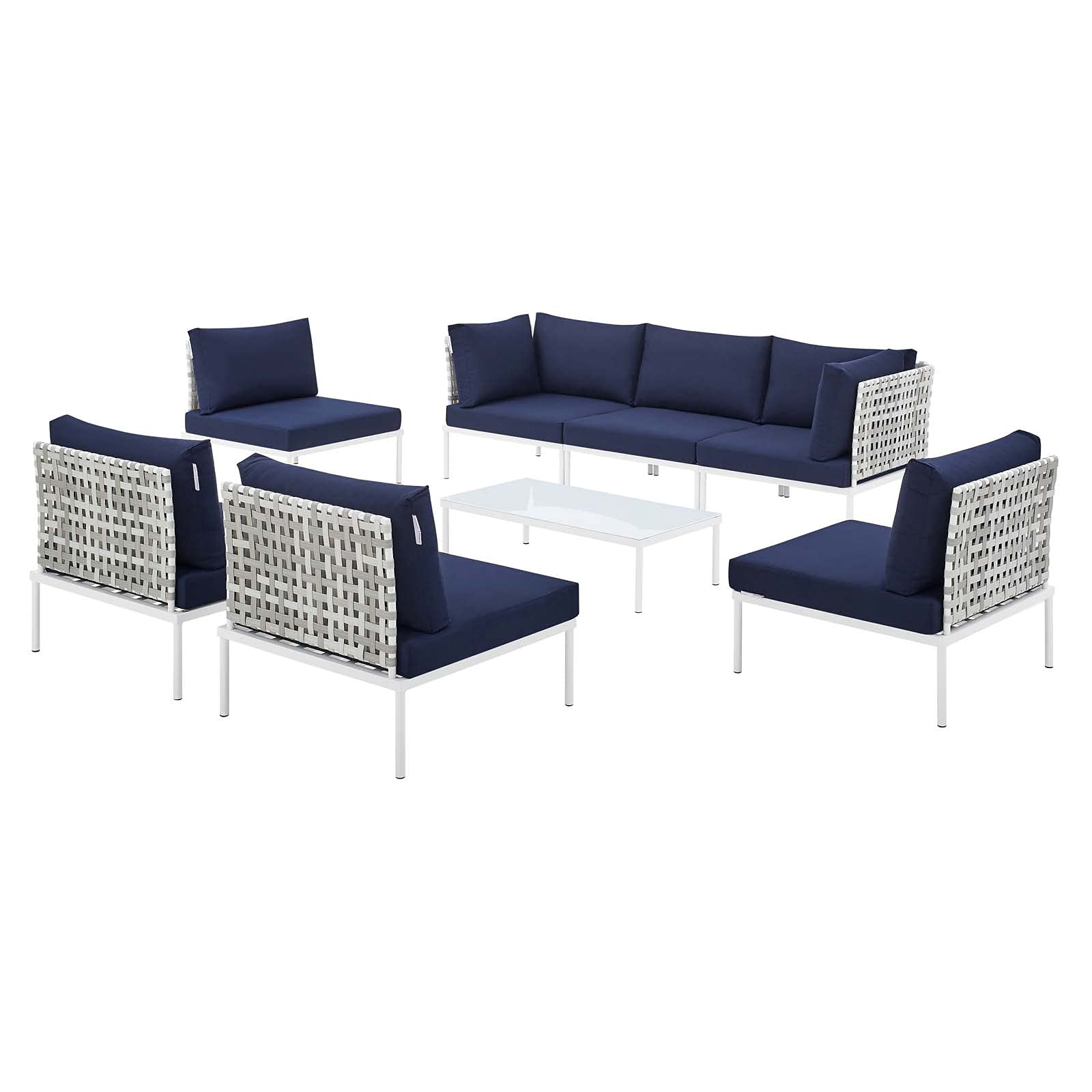 Modern Navy Blue Aluminum Lounge Sectional Sofa Set with Table - Outdoor Patio Furniture for Garden, Poolside & Cafe Relaxation