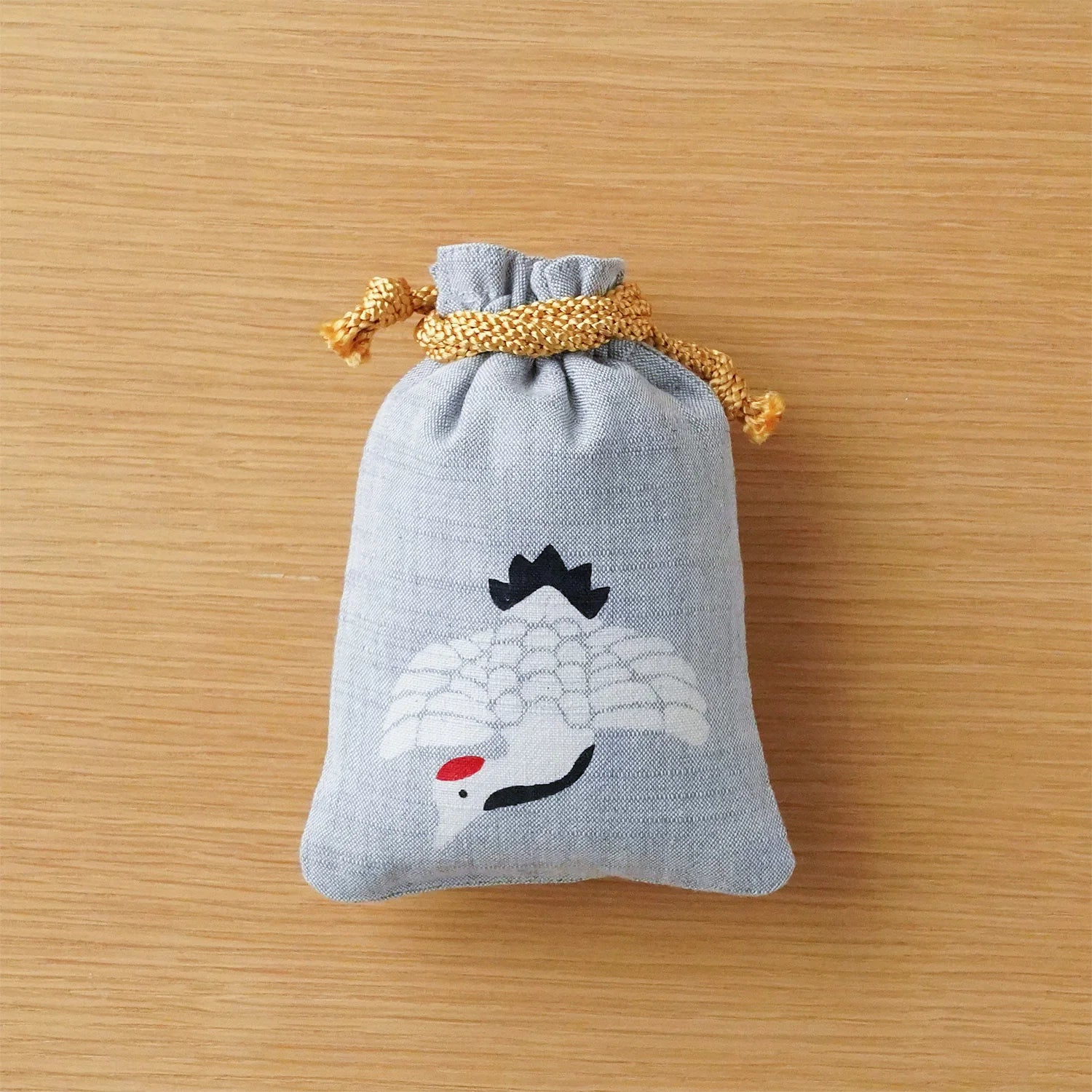 Katazome Small Talisman Bag - Crane Design Japanese Traditional Drawstring Pouch | Handmade Craft Gift for Good Luck Charm, Travel, Festival & Home Decor