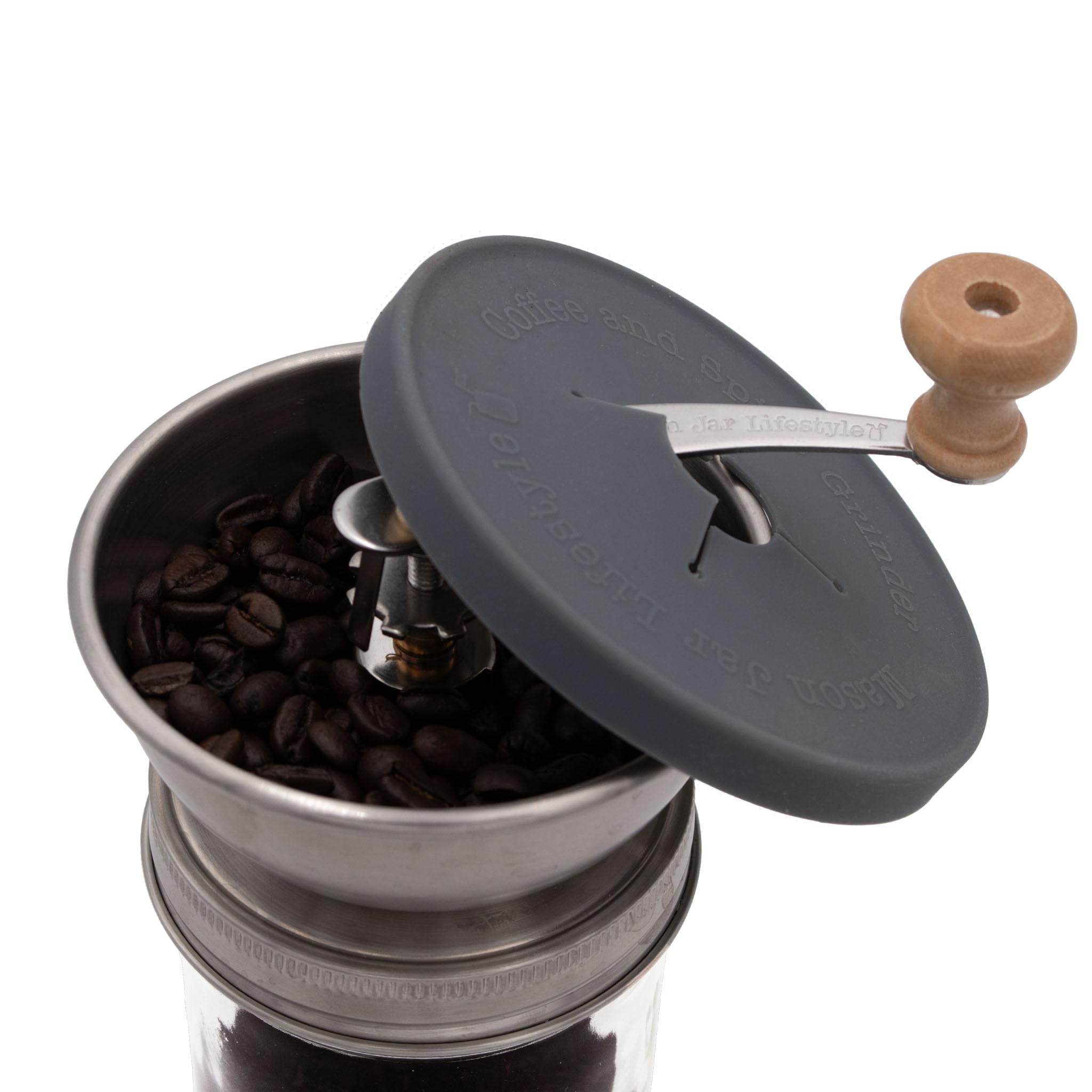 Premium Stainless Steel Mason Jar Coffee Grinder Lid – Grind Fresh Coffee & Spices Directly into Wide Mouth Mason Jars – Durable Kitchen Tool for Home Brewing & Baking – Perfect for Coffee Enthusiasts & DIY Spice Blends