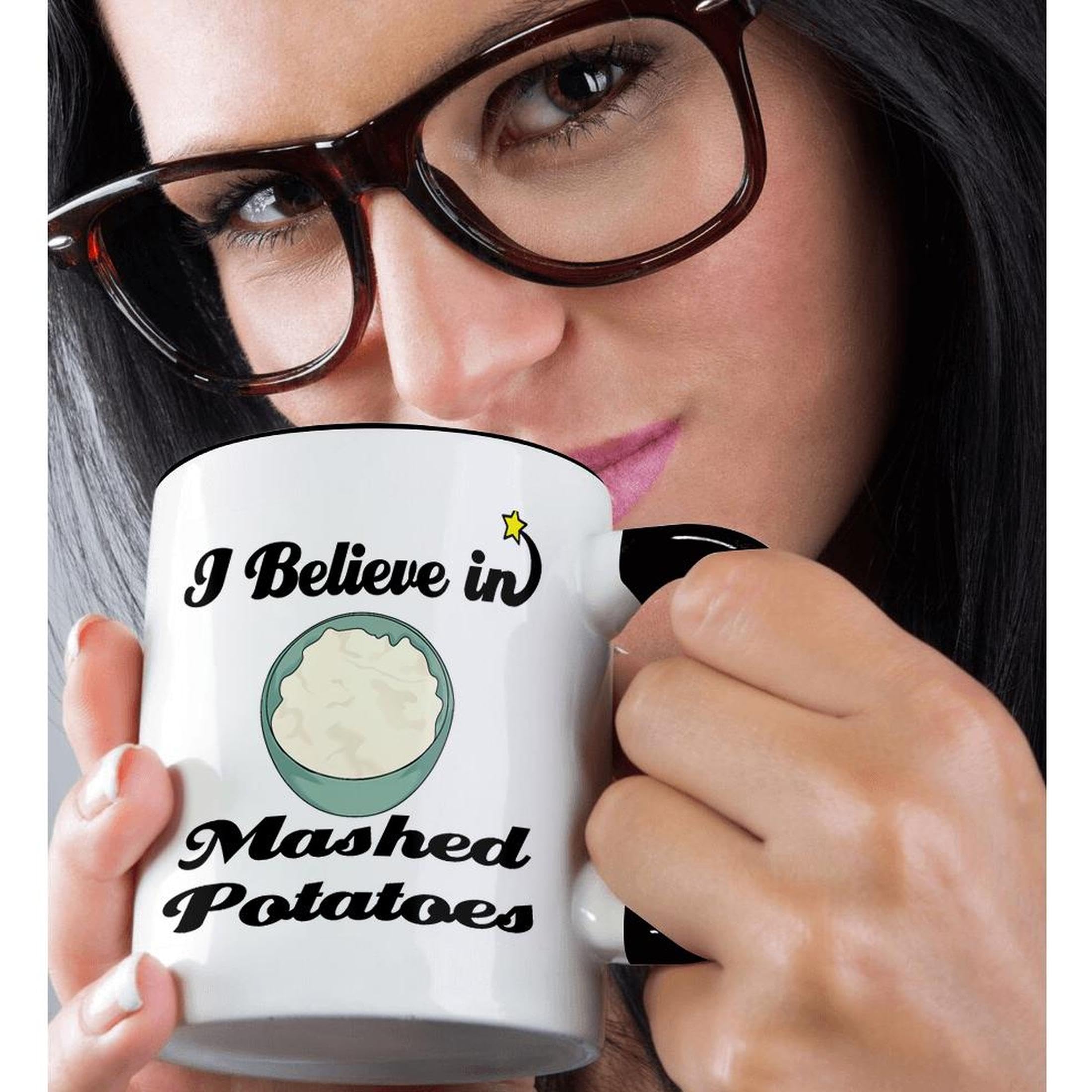 3dRose I Believe in Mashed Potatoes Two Tone Coffee Mug, 11 oz, Black/White - Perfect for Office, Home & Gift Giving