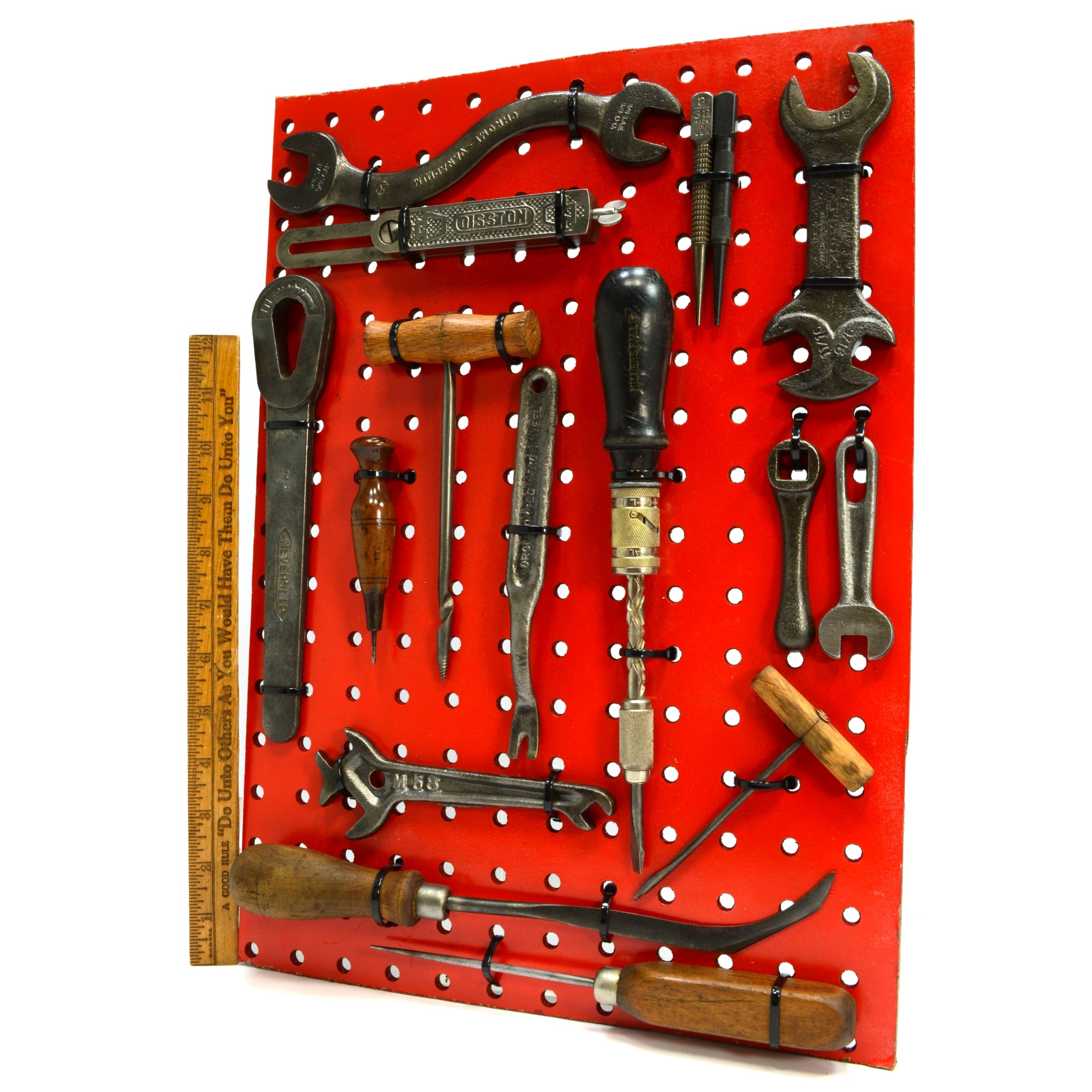 Vintage Antique Tools Wall Decor - Set of 16 Rustic Tools on Pegboard - Millers Falls & Disston - Perfect for Farmhouse, Workshop & Man Cave Decor