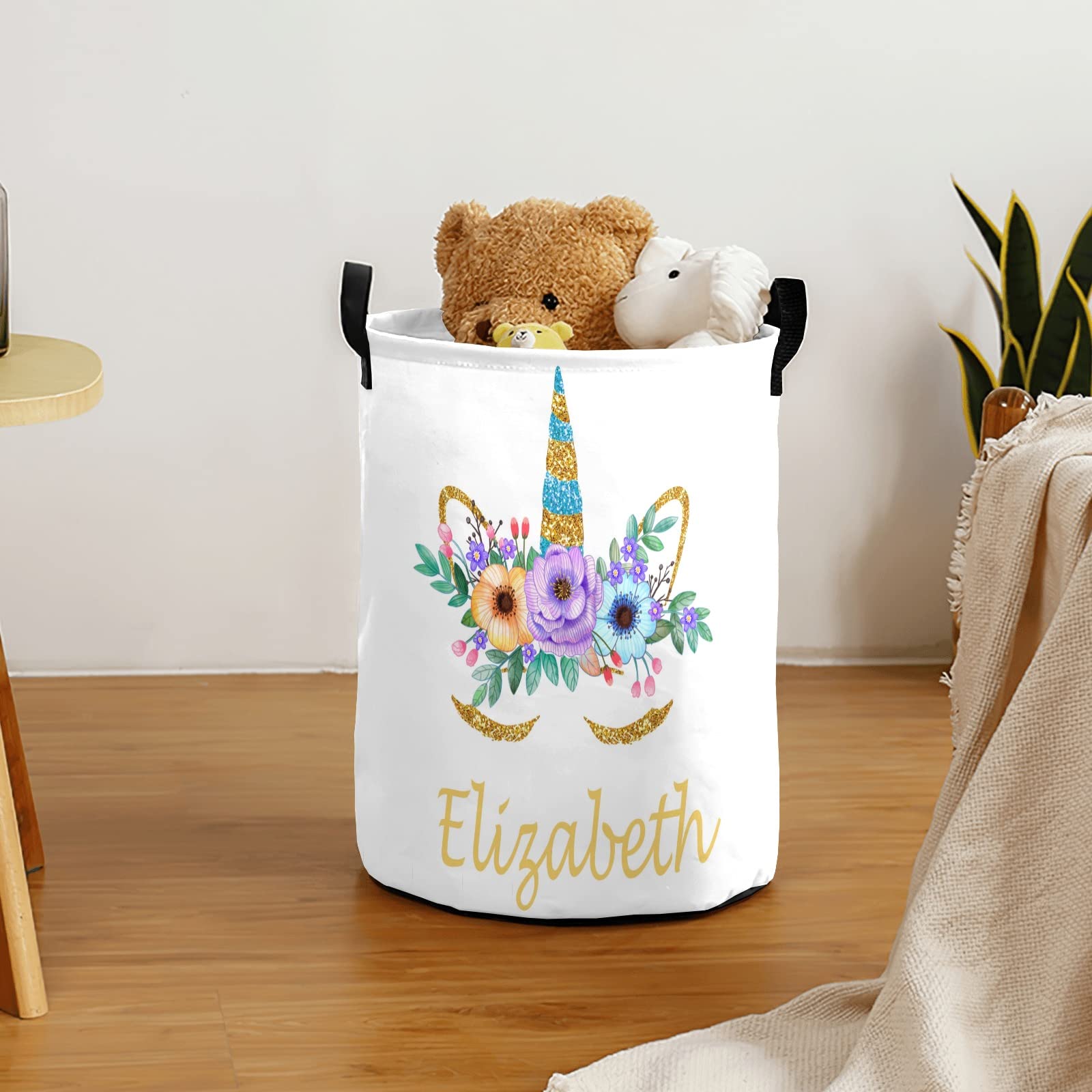 **Personalized Unicorn Laundry Basket with Name – Collapsible Waterproof Canvas Storage Hamper with Handles – Perfect for Kids' Room, Nursery, or Family Laundry Organization**