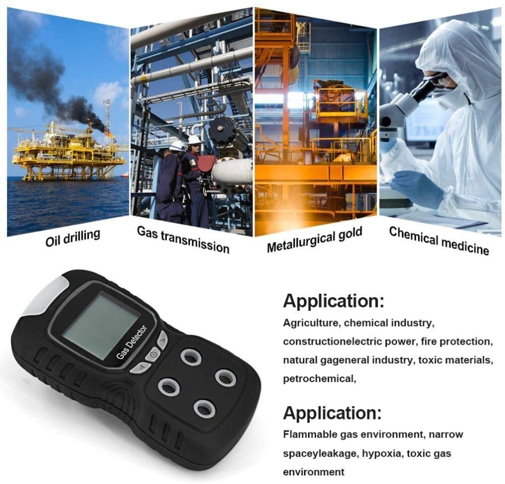 Portable 4-Gas Detector for EX/H2S/CO/O2 - Rechargeable Multi-Gas Monitor with LCD Display, Sound, Light & Vibration Alarms - Durable Gas Analyzer for Industrial Safety, Confined Space & Workplace Monitoring