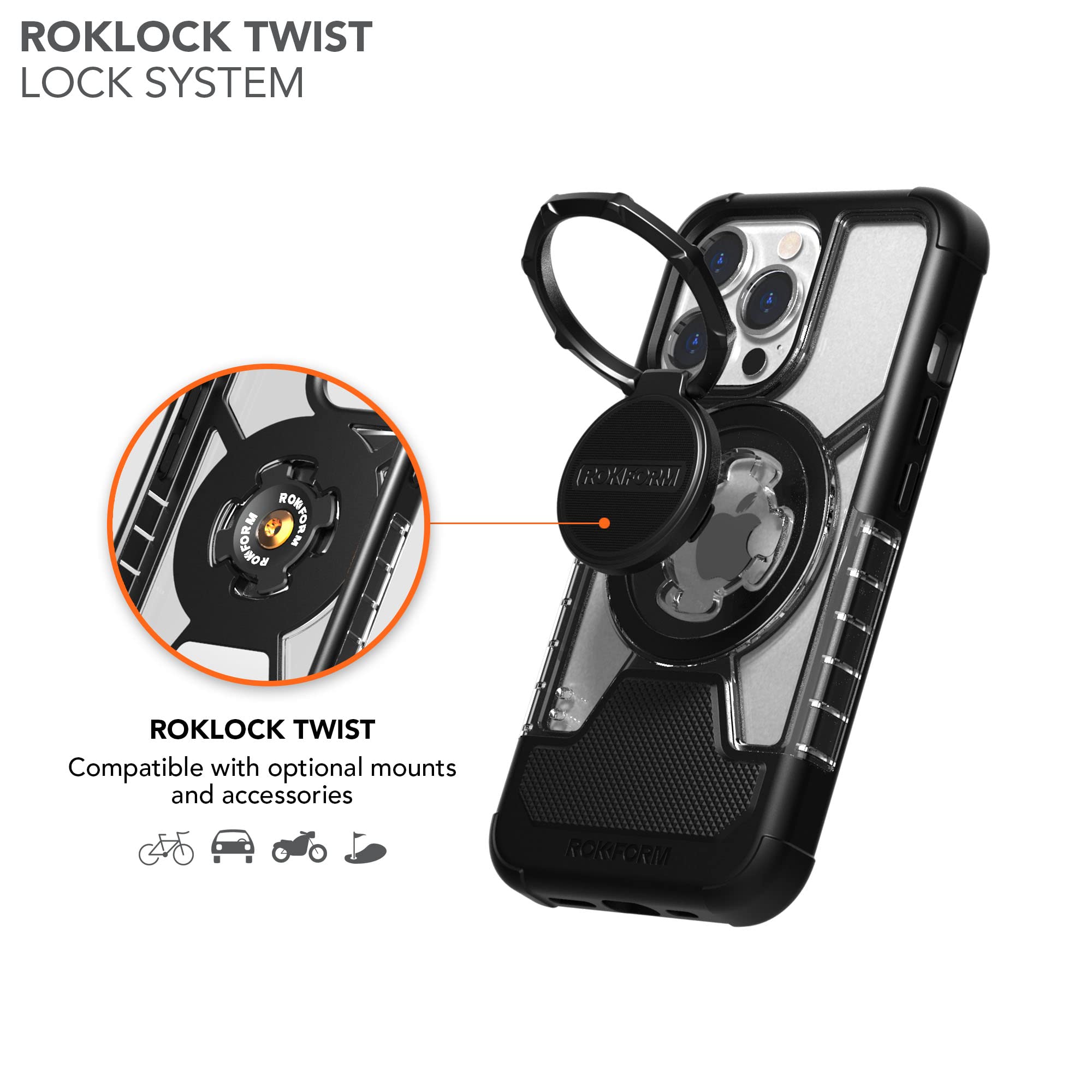 Rokform Crystal Series iPhone 13 Pro Case - Slim Magnetic Clear Cover with Dual Magnet & MagSafe Compatibility, RokLock Twist Lock, Drop Tested Armor - Perfect for Outdoor Adventures & Daily Use