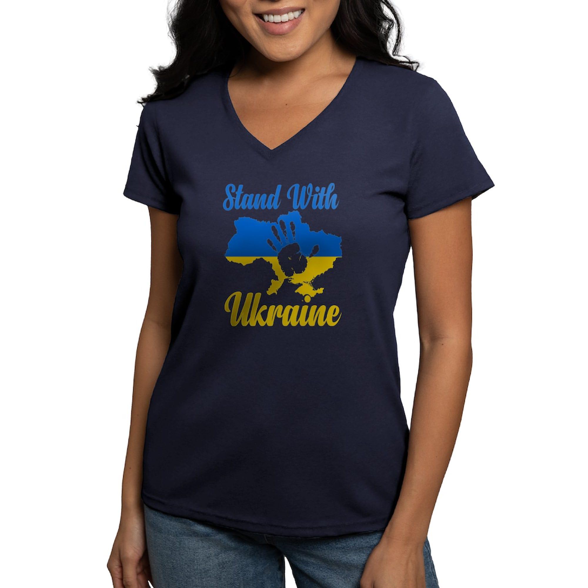 Stand with Ukraine Women's Cotton V-Neck T-Shirt - Comfortable & Stylish Casual Wear for Everyday, Protests & Charity Events