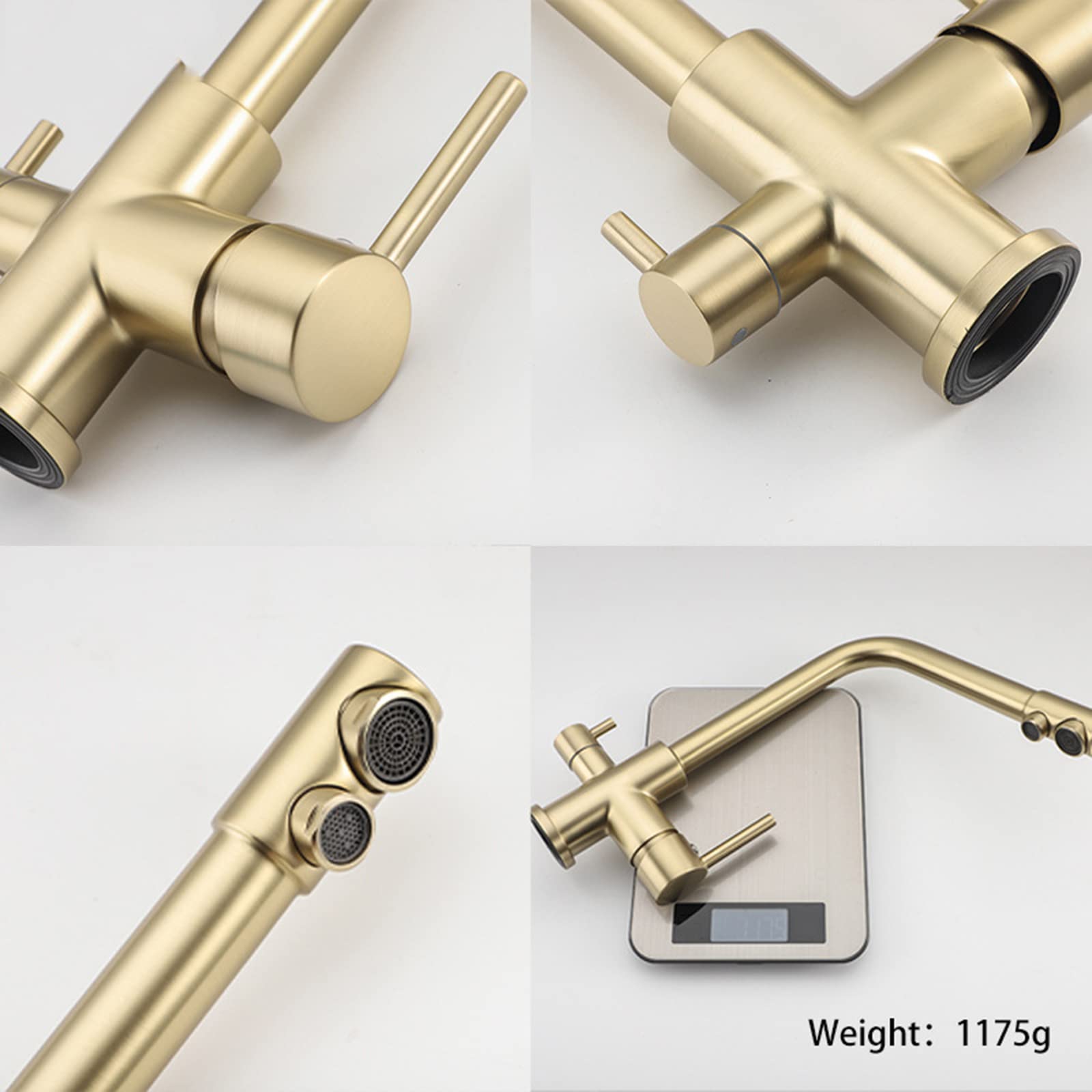 3-Way Brushed Gold Stainless Steel Kitchen Sink Faucet - Multi-Function Pull Down Sprayer for Modern Home & Commercial Use