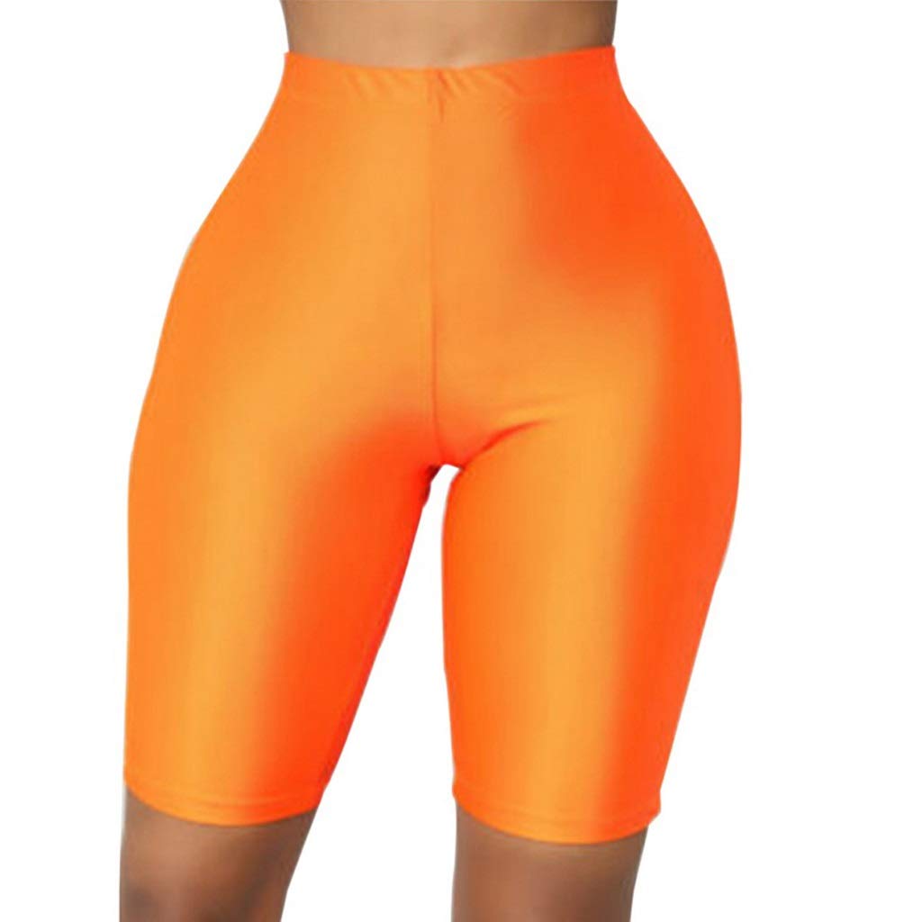 High Waist Yoga Shorts for Women - Fluorescent Green, Pink & Black Shiny Skinny Workout Shorts | Gym, Fitness & Running | Perfect for Yoga, Pilates & Active Lifestyle (Color: B, Size: Small)