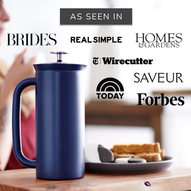 ESPRO P7 French Press Coffee Maker - 18oz Double-Walled Stainless Steel Insulated Coffee Press with Micro-Filter, Agean Blue - Perfect for Home, Office & Camping Brewing