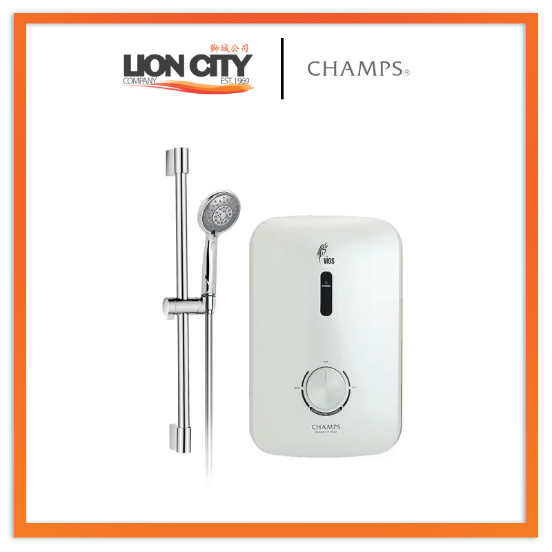 Champs Vios Silver Copper Tank Instant Water Heater with Shower Set - Fast Heating Electric Water Heater for Bathroom, Kitchen & RV Use