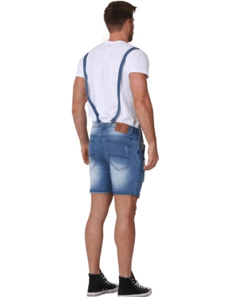 GUOCU Men's Distressed Ripped Denim Shorts - Detachable Strap Overalls & Casual Jumpsuit for Summer Outfits, Streetwear Fashion, and Outdoor Adventures