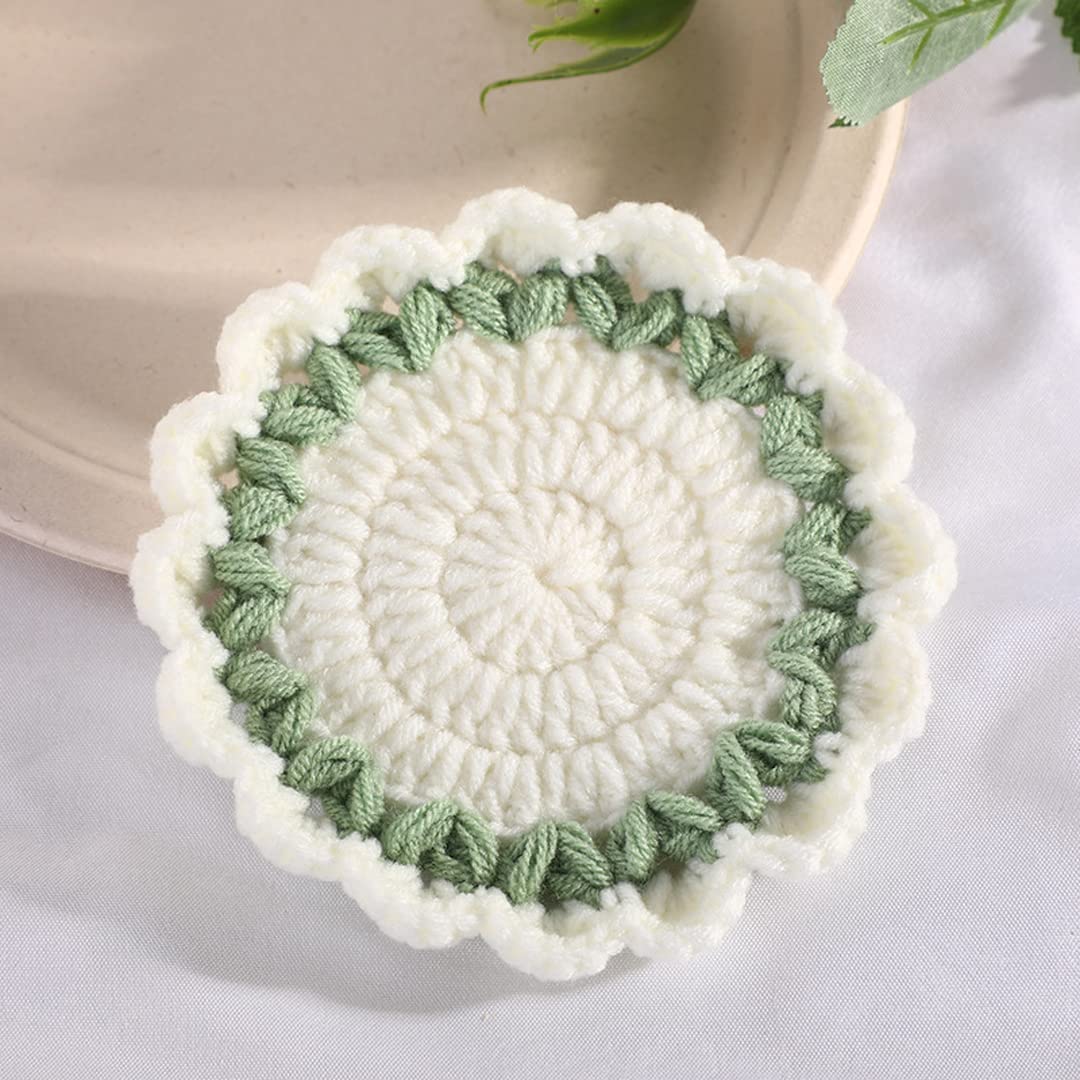 4 Pcs Handmade Macrame Wavy Flower Coasters - Absorbent & Heat Resistant Knit Trivets for Hot Dishes - Perfect Housewarming Gift for Kitchen, Dining Table & Home Decor