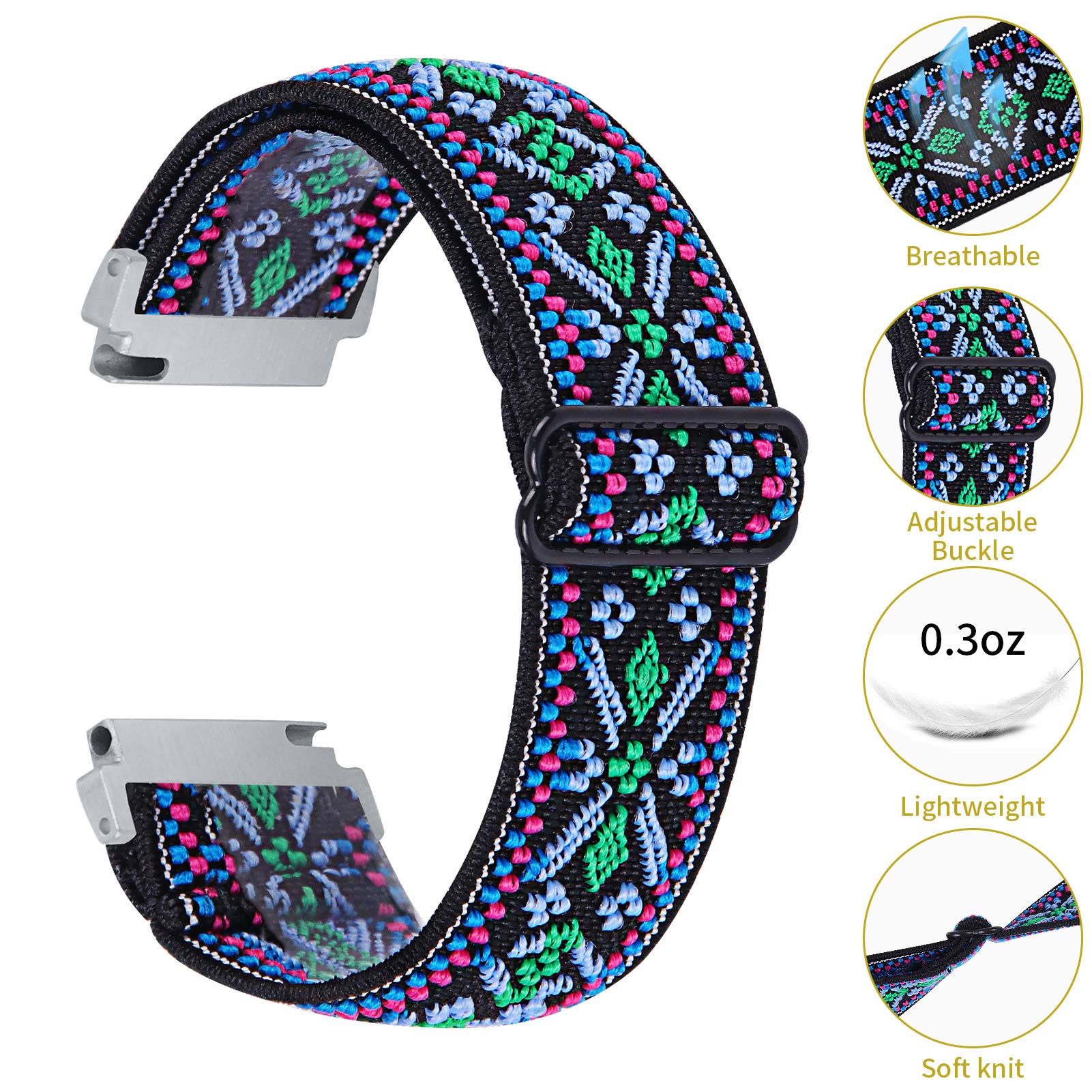 ECSEM Compatible with FirYawee Bands - Elastic Replacement Stretch Wristbands for Women & Men - Adjustable Nylon Fabric Strap Scrunchies Solo Loop Bracelet (19 Colors) - Perfect for Fitness, Yoga, and Everyday Wear