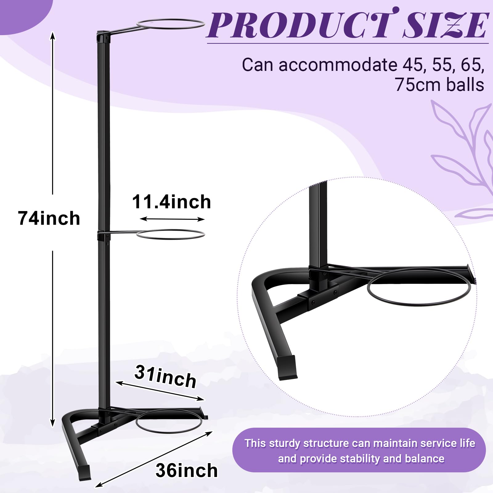 Blulu Vertical Yoga Ball Holder Stand - Heavy Duty Steel Frame Stability Ball Rack for Home & Commercial Gyms - Stores 3 Exercise Balls - Perfect for Yoga Studios, Fitness Centers & Home Workout Spaces