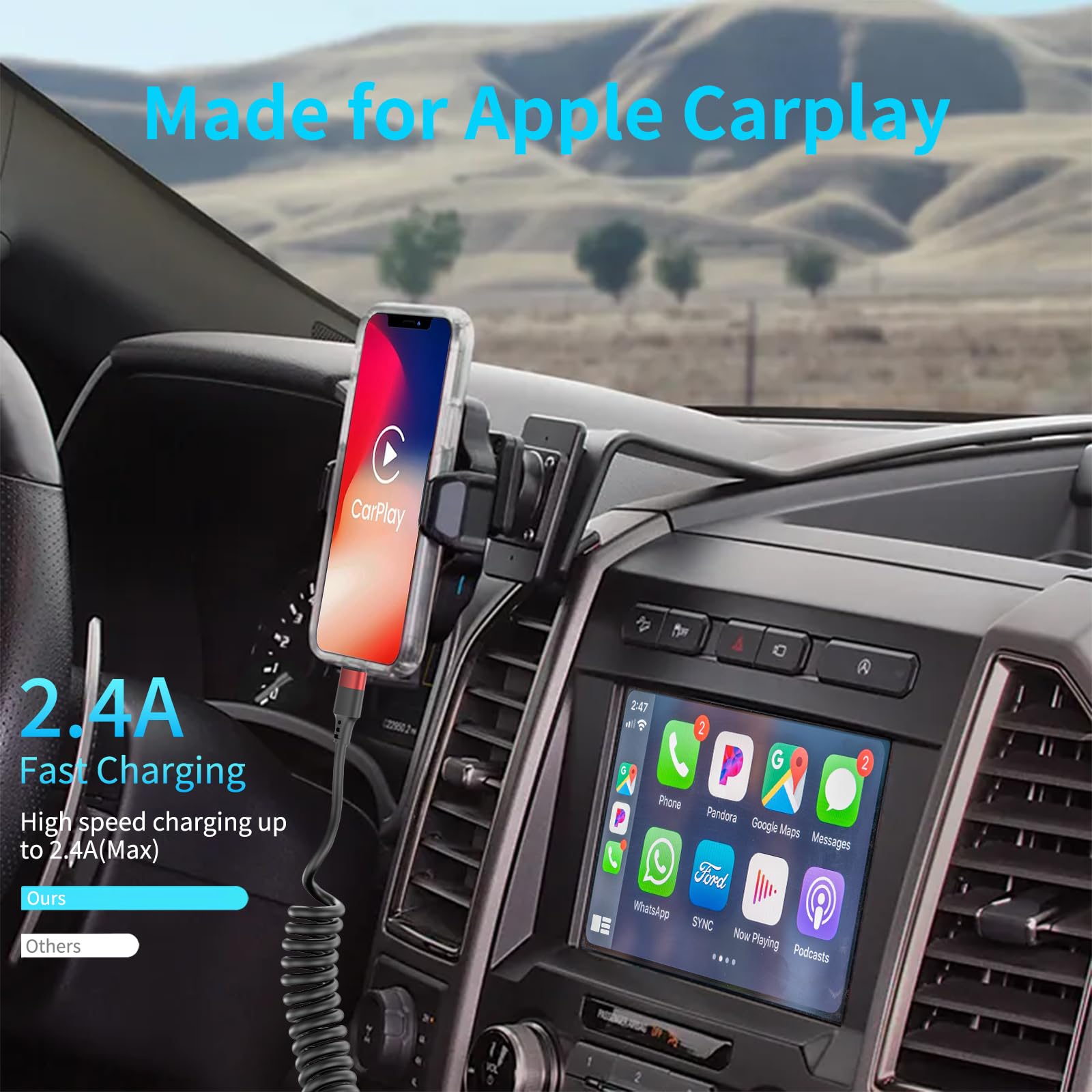 2 Pack Coiled Lightning Cable for Car - Fast Charging iPhone CarPlay USB Cable Compatible with iPhone 14/13/12/11 Pro Max/Mini/XR/XS/8/7 Plus/SE & iPad/iPod - Perfect for Road Trips & Daily Commute