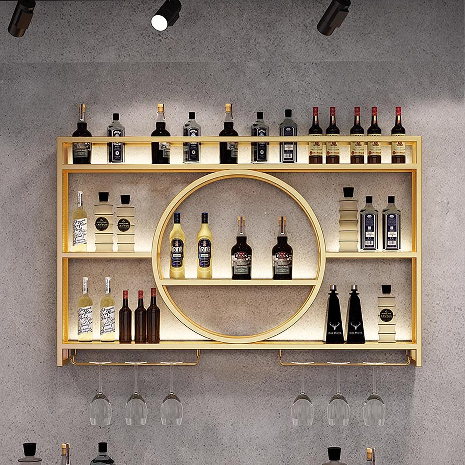 Metal Wall Mounted Wine Display Rack - Floating Bar Shelves with Iron Stand for Wine Bottles | Perfect for Home Decor, Restaurants & Bars | Space-Saving Wine Storage Solution