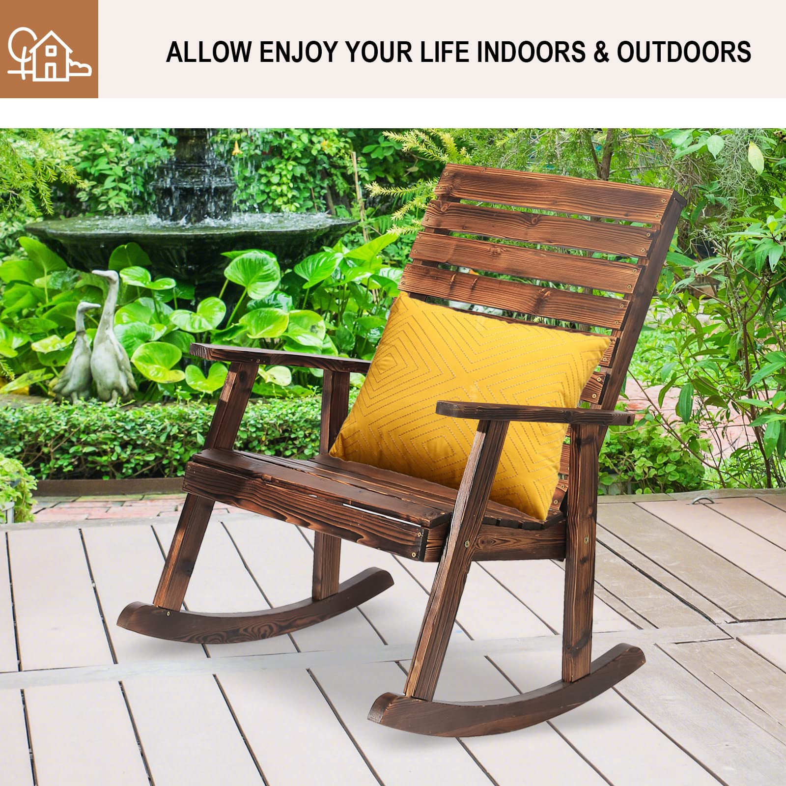 2-Piece Outdoor Rocking Chairs Set - High Back Wooden Patio Rockers for Deck, Garden, Backyard & Porch | Perfect for Relaxing, Sunbathing & Outdoor Gatherings