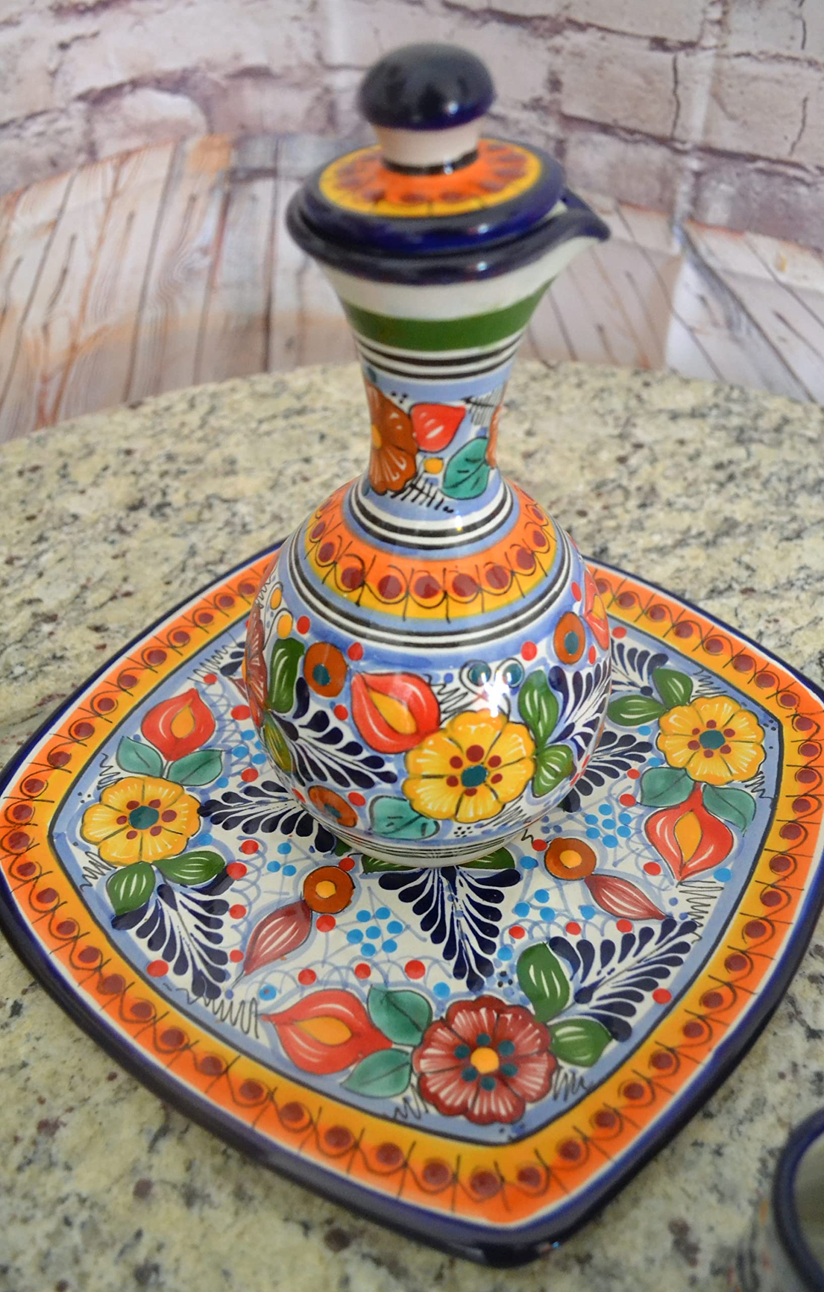 Premium Talavera Tequila Set with Hand-Painted Decanter & 4 Shot Glasses - Authentic Mexican Ceramic Barware for Parties, Gifts & Home Decor (Style CM116)