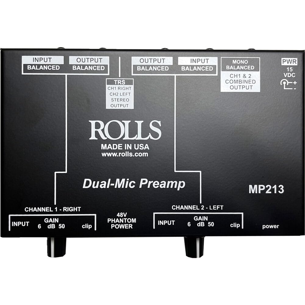 Rolls MP213 Professional 2-Channel Microphone Preamp for Studio Recording & Live Performances - Perfect for Podcasting, Voice Overs & Music Production