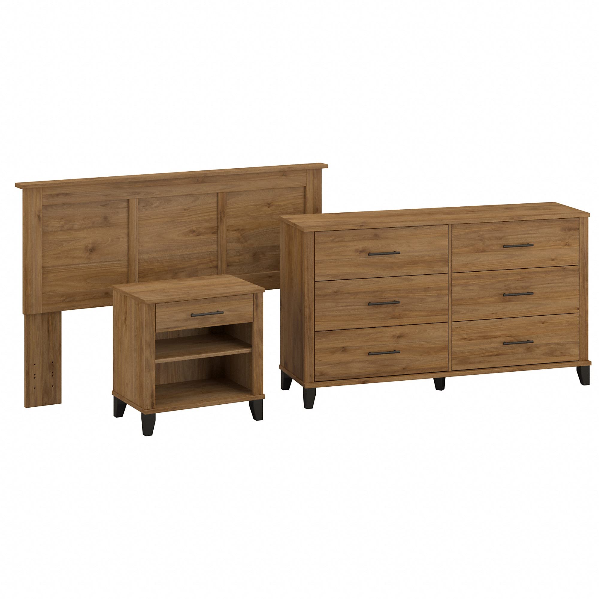 Bush Furniture Somerset Full/Queen Bedroom Set with Headboard, Dresser & Nightstand in Fresh Walnut - Modern Bedroom Furniture for Master & Guest Rooms
