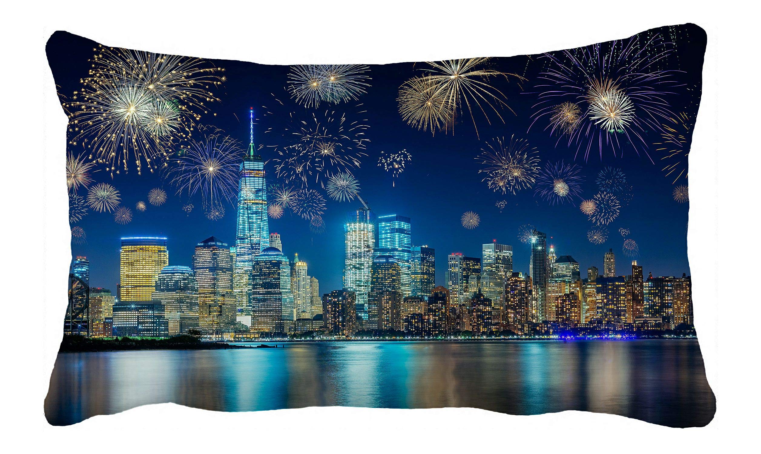 Vibrant New York City Skyline with Fireworks Pillow Cover - 20x30 Inch Decorative Couch & Bed Pillowcase - Perfect for Home Decor, Living Room Accent, and Gift Giving
