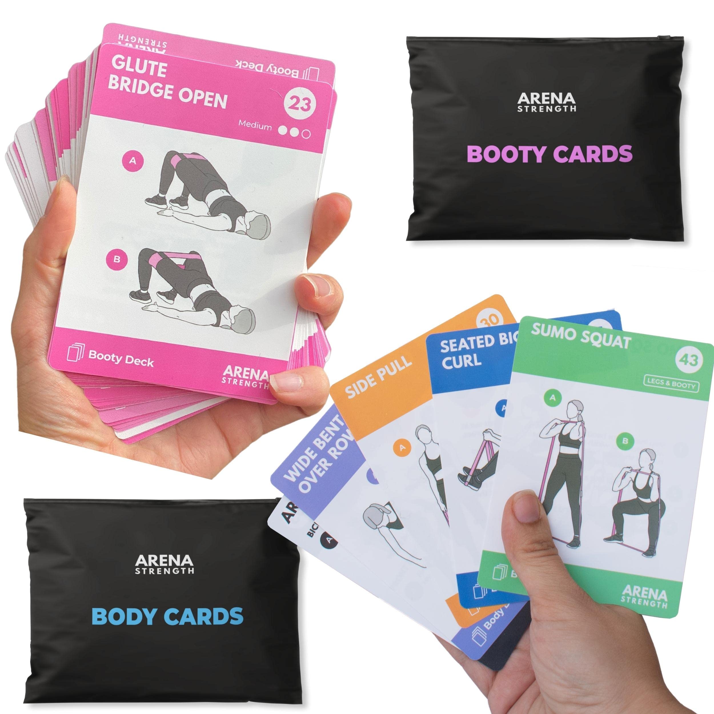 Arena Strength Exercise Card Deck Bundle - Booty & Body Workout Cards for Home Gym Training | Perfect for Fitness Enthusiasts & Personal Trainers