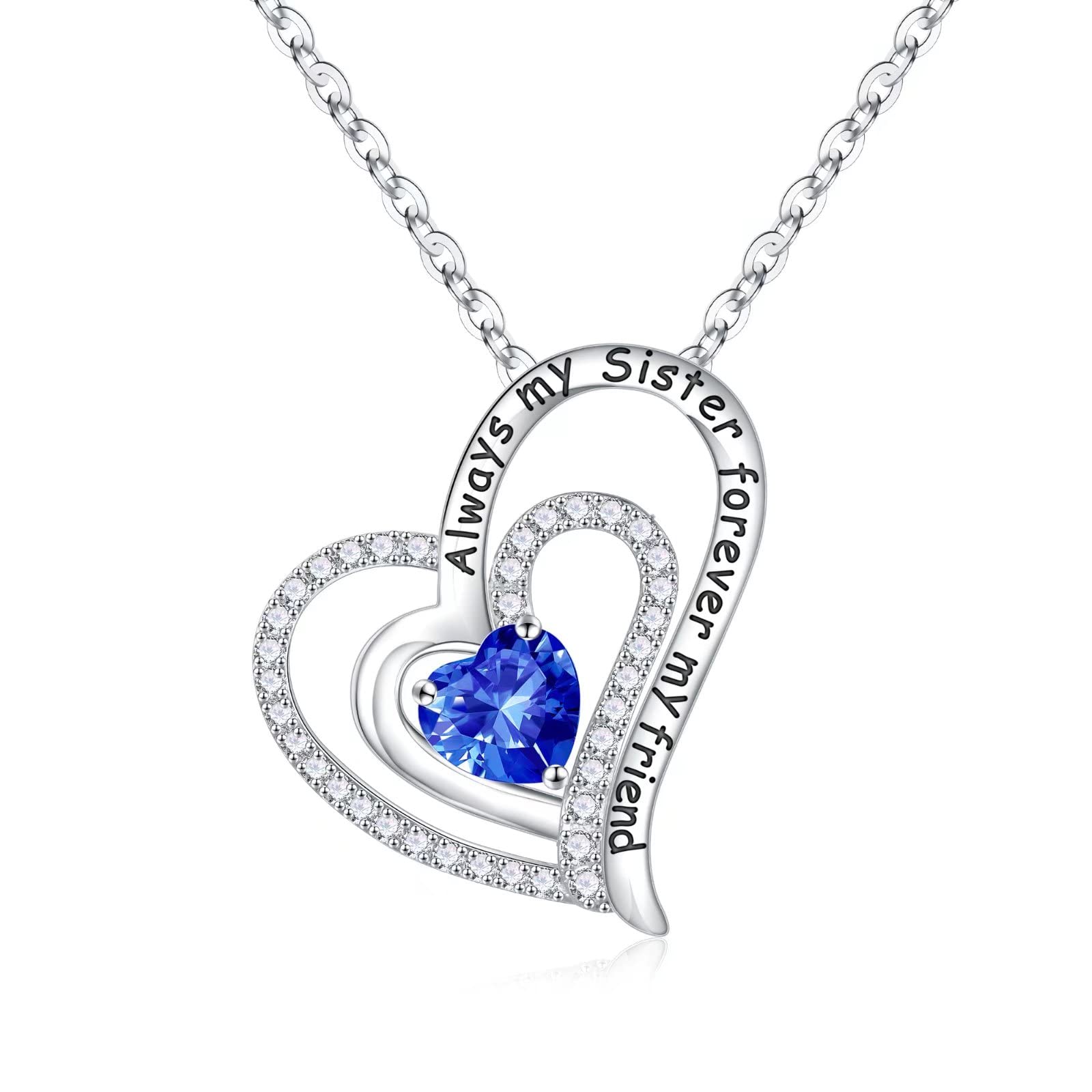 IEFUP Double Love Heart Pendant Birthstone Necklace for Women - S925 Sterling Silver Heart Necklace with Birthstone, Elegant Jewelry for Women & Girls | Perfect Christmas, Valentine's Day, Mother's Day, Birthday Gift for Mom, Wife, Daughter, Sister, Grandma | Ideal for Anniversaries, Date Nights & Special Occasions