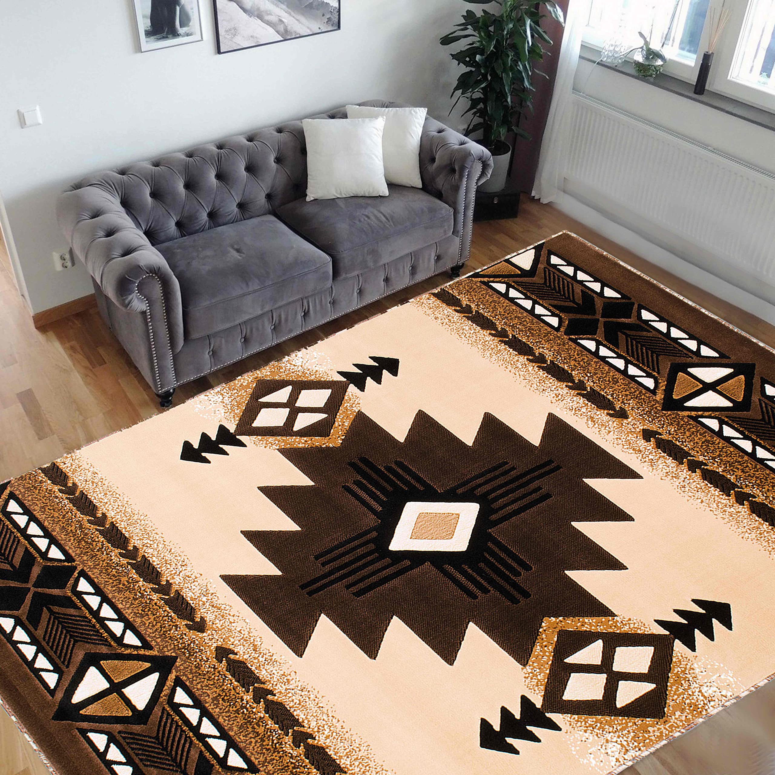 Modern Contemporary Berber Rugs in Brown & Ivory - Soft & Durable Cabin Decor - Perfect for Living Room, Bedroom, or Vacation Home Flooring
