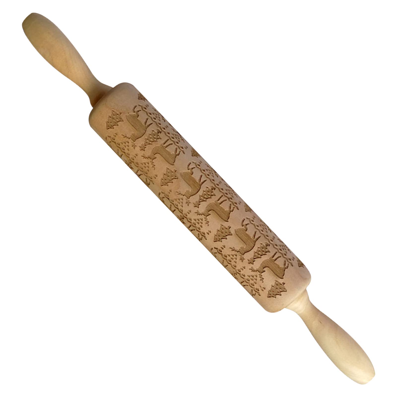 Wooden Christmas Cookie Rolling Pin - Embossed Carved Dough Stick for Holiday Baking, DIY Cookies & Gingerbread Decorating - Perfect for Christmas, Thanksgiving & Family Baking Activities