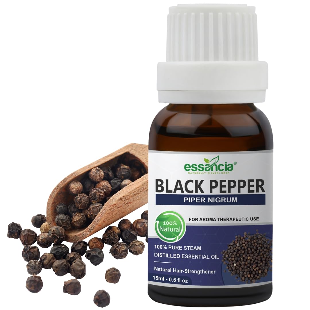 Essancia 100% Pure Black Pepper Essential Oil - Natural, Undiluted Therapeutic Grade for Aromatherapy, Energy Boost & Wellness (15ml) - Perfect for Diffusers, Massage & DIY Skincare