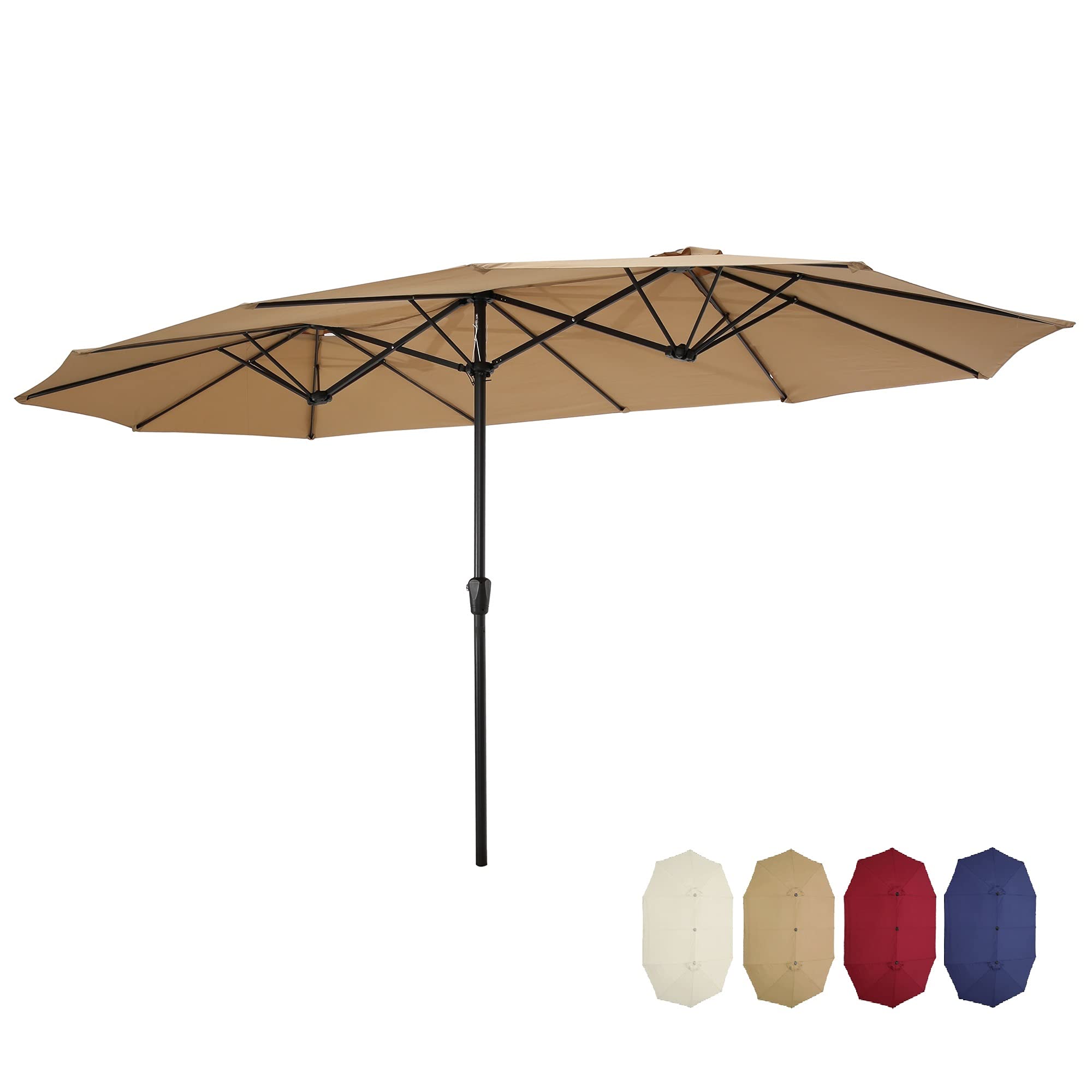 LINCHUN 15x9ft Large Double-Sided Rectangular Outdoor Patio Umbrella with Crank - Taupe | Perfect for Backyard, Poolside, and Commercial Use
