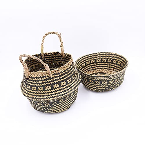 Natural Woven Seagrass Storage Basket with Handles - Boho Home Decor, Bathroom Organizer, Laundry & Picnic Basket - Perfect for Toys, Groceries & Household Storage (15 Inch)