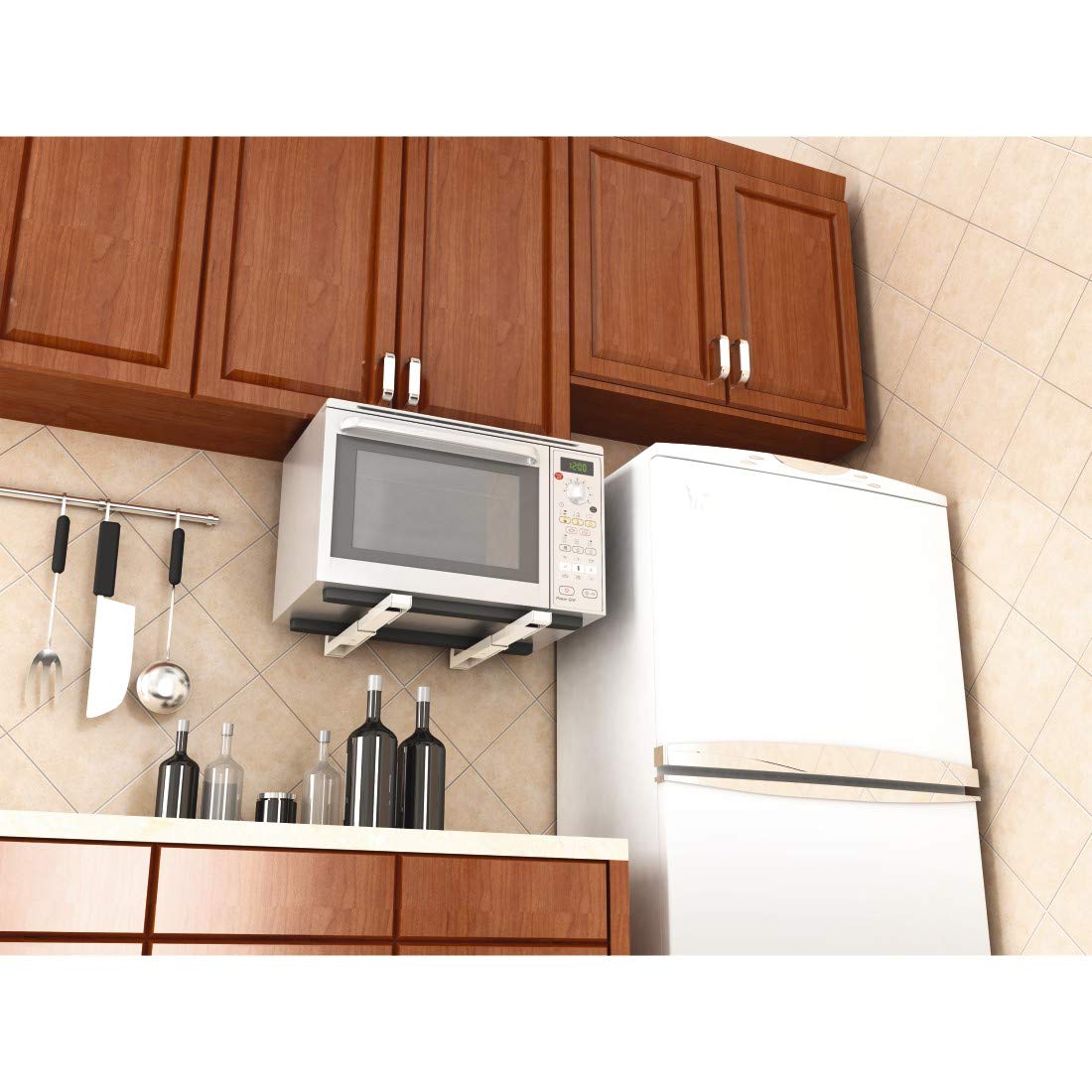 110930 White Microwave Bracket - Heavy Duty Wall Mount Shelf for Kitchen, Microwave Oven Holder for Space Saving Organization
