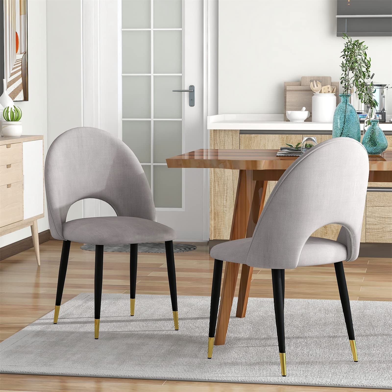 TehRecBT Mid Century Modern Dining Chairs Set of 2/4 - Comfortable Fabric Upholstered Kitchen Chairs with Sturdy Metal Legs - Easy Assembly Accent Chairs for Dining Room & Kitchen (Beige) - Perfect for Family Dinners, Breakfast Nooks & Small Space Dining