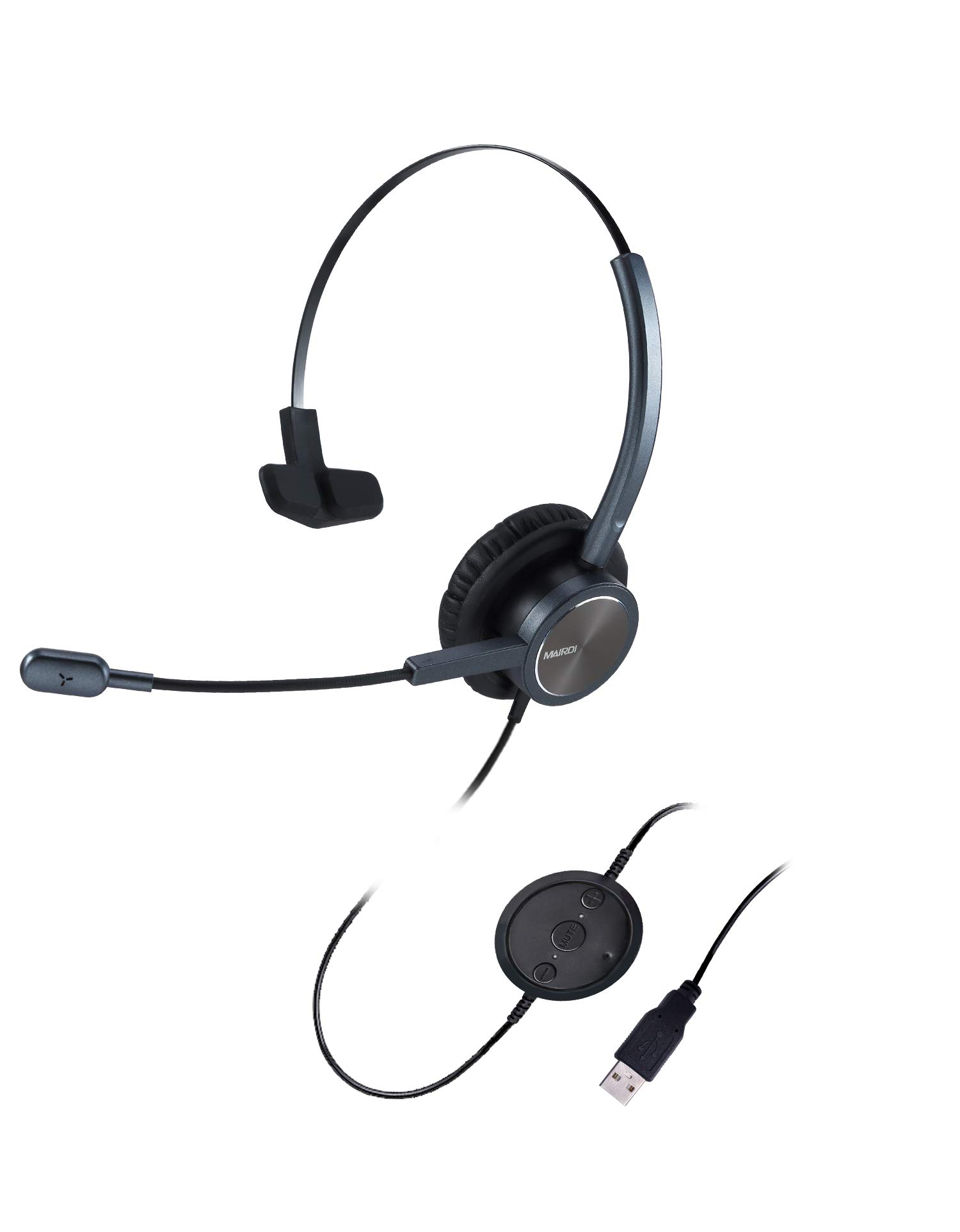 Noise Cancelling USB Headset with Mic Mute - Mono Computer Headphone for Call Center, Office & Business - Compatible with PC, Softphone, Microsoft Teams, Skype - Clear Voice for Voice Recognition & Online Meetings - Perfect for Remote Work, Customer Service & Video Conferencing