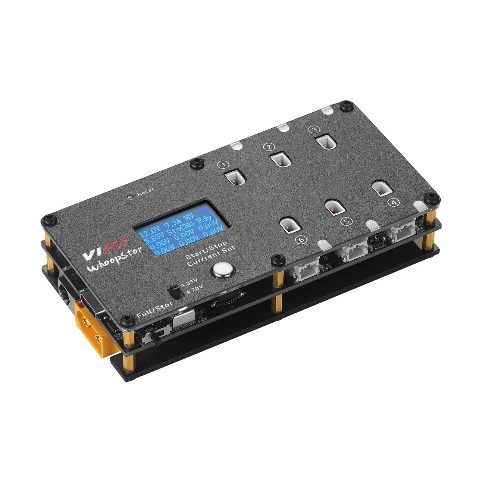 VIFLY Whoopstor V2 1S LiPo/LiHV 6-Channel Battery Charger & Discharger - DC/USB-C Input - Compatible with BT2.0 & PH2.0 Connectors - Perfect for FPV Drone Racing and RC Hobby Charging