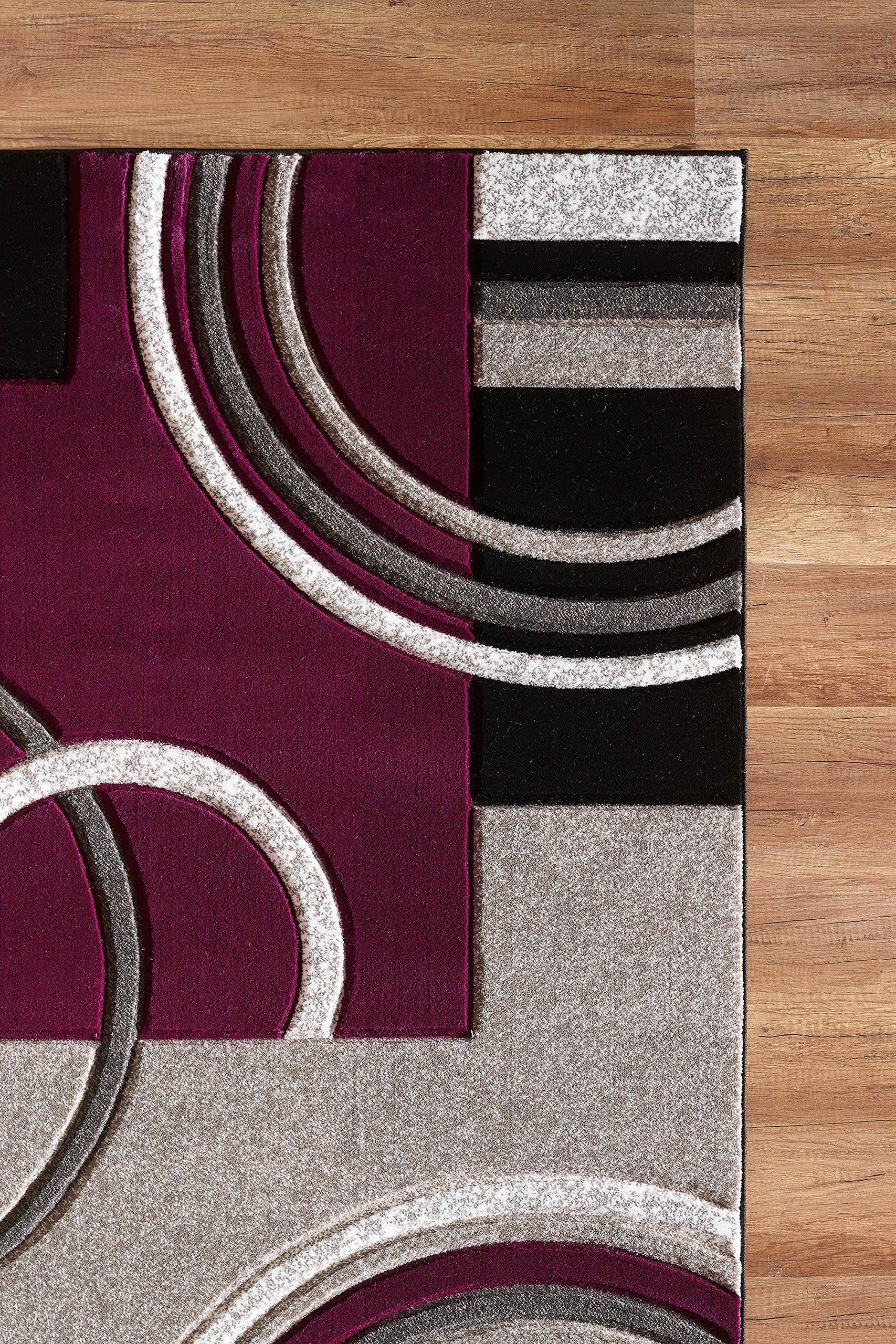 GLORY RUGS Modern 2x7 Purple Area Rug - Soft Hand Carved Contemporary Floor Carpet with Premium Fluffy Texture for Living Room, Dining Room & Bedroom - Perfect for Home Decor, Apartment Styling and Cozy Interior Design