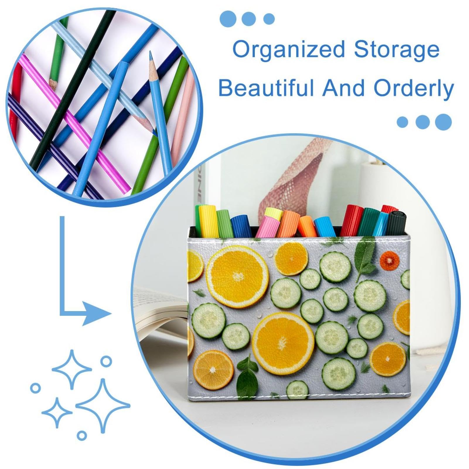 FVQL Orange & Cucumber Pencil Holder & Makeup Brush Organizer - Stylish Desk Accessory for Office, School, and Vanity Table Organization
