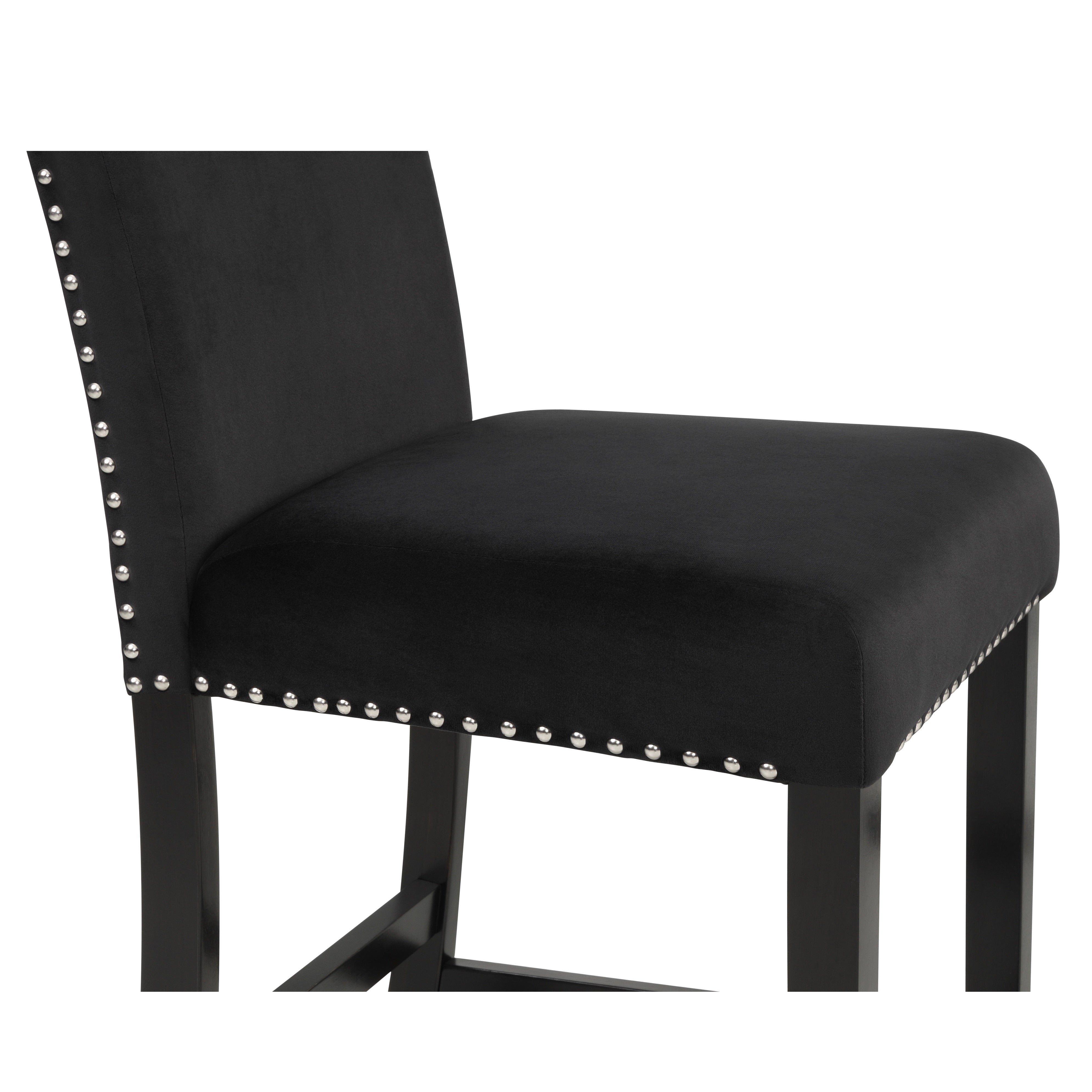 Roundhill Furniture Cobre Contemporary Velvet Counter Stool with Nailhead Trim - Set of 2 Black Bar Stools for Kitchen Island, Breakfast Nook & Home Decor