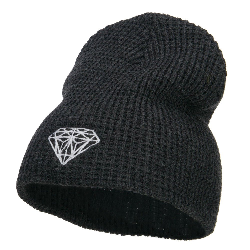 Large Diamond Embroidered Waffle Knit Beanie Hat for Women - Winter Warm Fashion Accessory for Outdoor Activities & Street Style