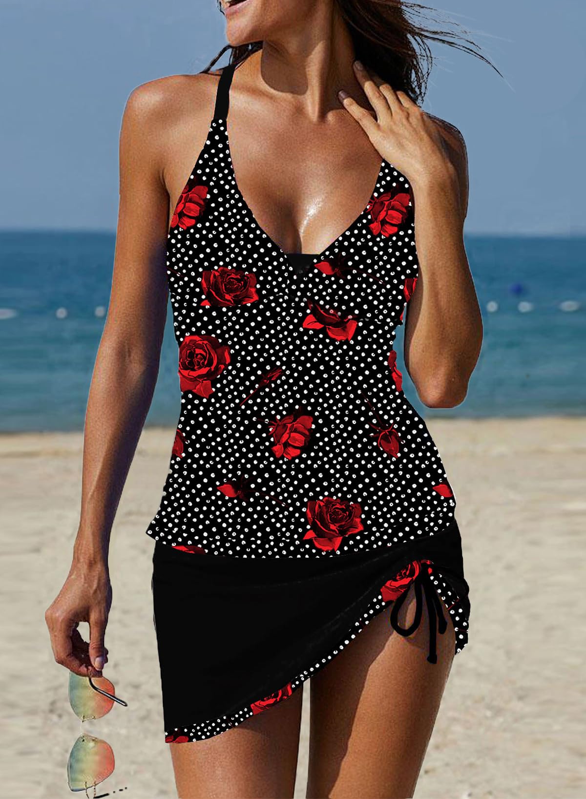 REKITA Sexy Tankini Swimsuits with Skirt - 2 Piece Color Block Swimwear for Women | High Waist Bikini Set, Summer Beachwear, Pool Party Outfit, Vacation Swim Suit