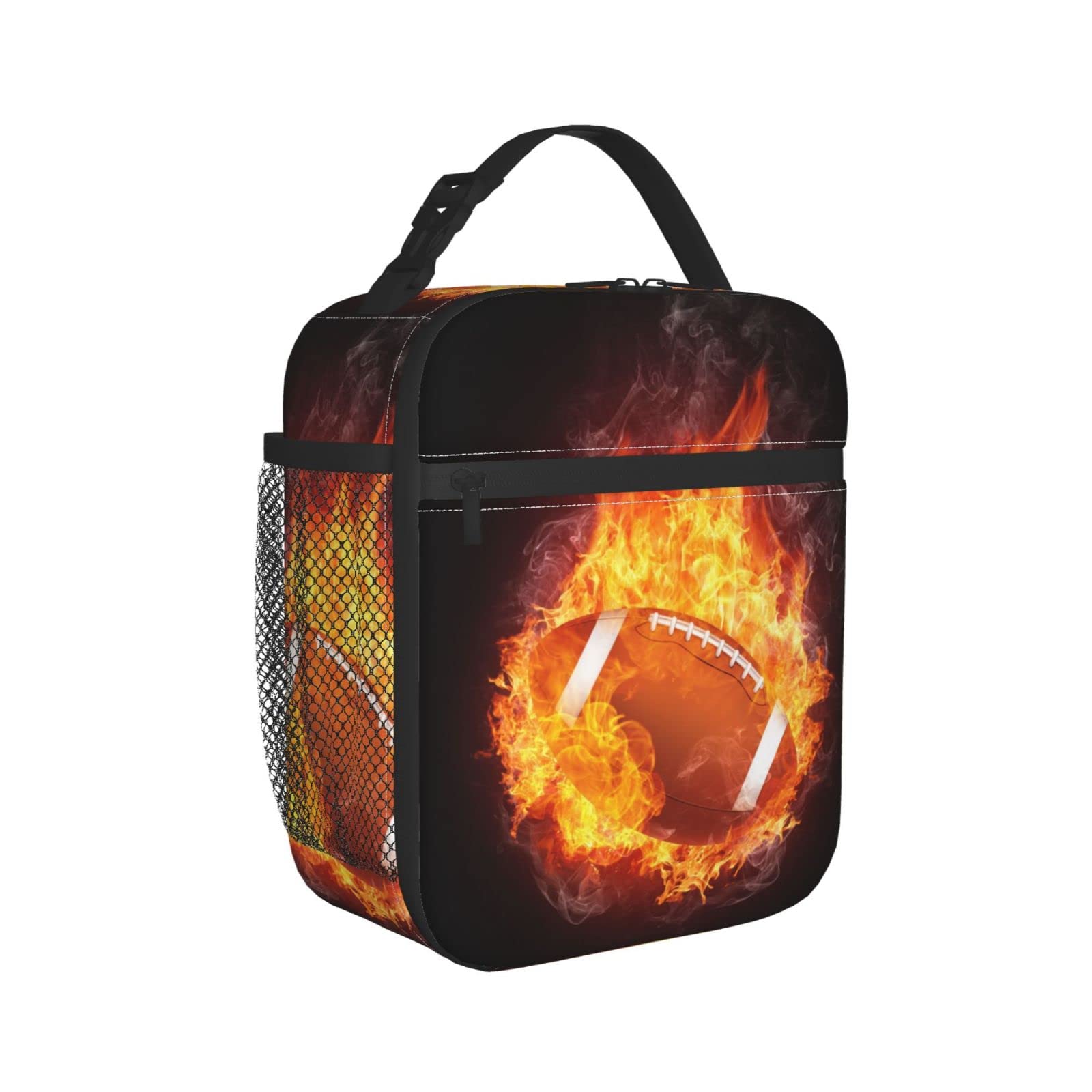 Insulated Football Lunch Box for Kids - Leakproof Sports Lunch Bag with Buckle Handle & Side Pocket - Durable Reusable Cooler Tote for School, Beach, Picnic, Office & Outdoor Activities